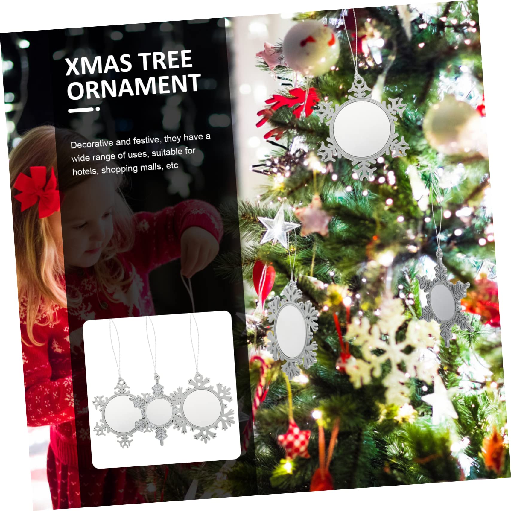 EXCEART 9 Piezas De Nieve De Sublimación Adornos Colgantes para Arbol De Navidad Adornos De Recuerdo DIY Adornos De Fotos para El Árbol Decoración Navideña Accesorios Aleación Metal