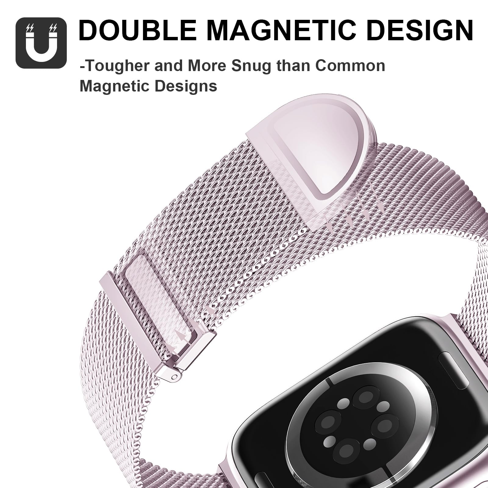Higgs Cinturini Compatibile con Cinturino Apple Watch 44mm 45mm 42mm per Donna e Uomo, Cinturino Magnetiche Regolabili Doppie per iWatch Series SE(Second) 9 8 7 6 5 4 3 2 1, Liscio Maglia Milanese