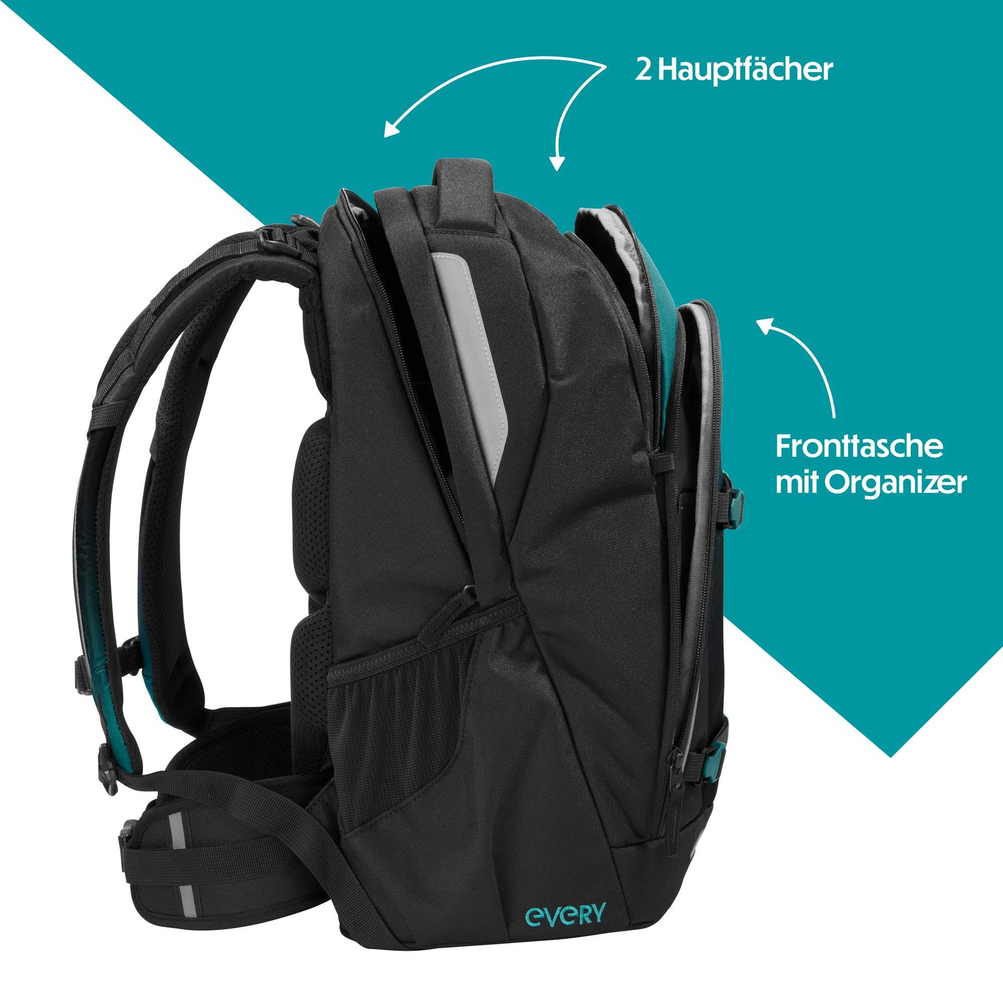 coocazoo Zaino scuola Every, ergonomico, regolabile in altezza, con cintura toracica e cintura in vita, a partire dal 3° grado