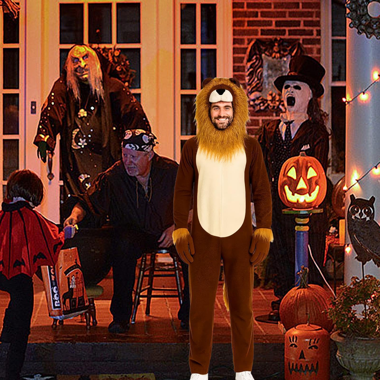 Onesie Lew Realistyczny Kombinezon Zwierzęcy | Lew Strój Halloween Dla Mężczyzn Na Halloween, Teatr, Szkolne Przedstawienie, Konwent Komiksowy I Występy Sceniczne