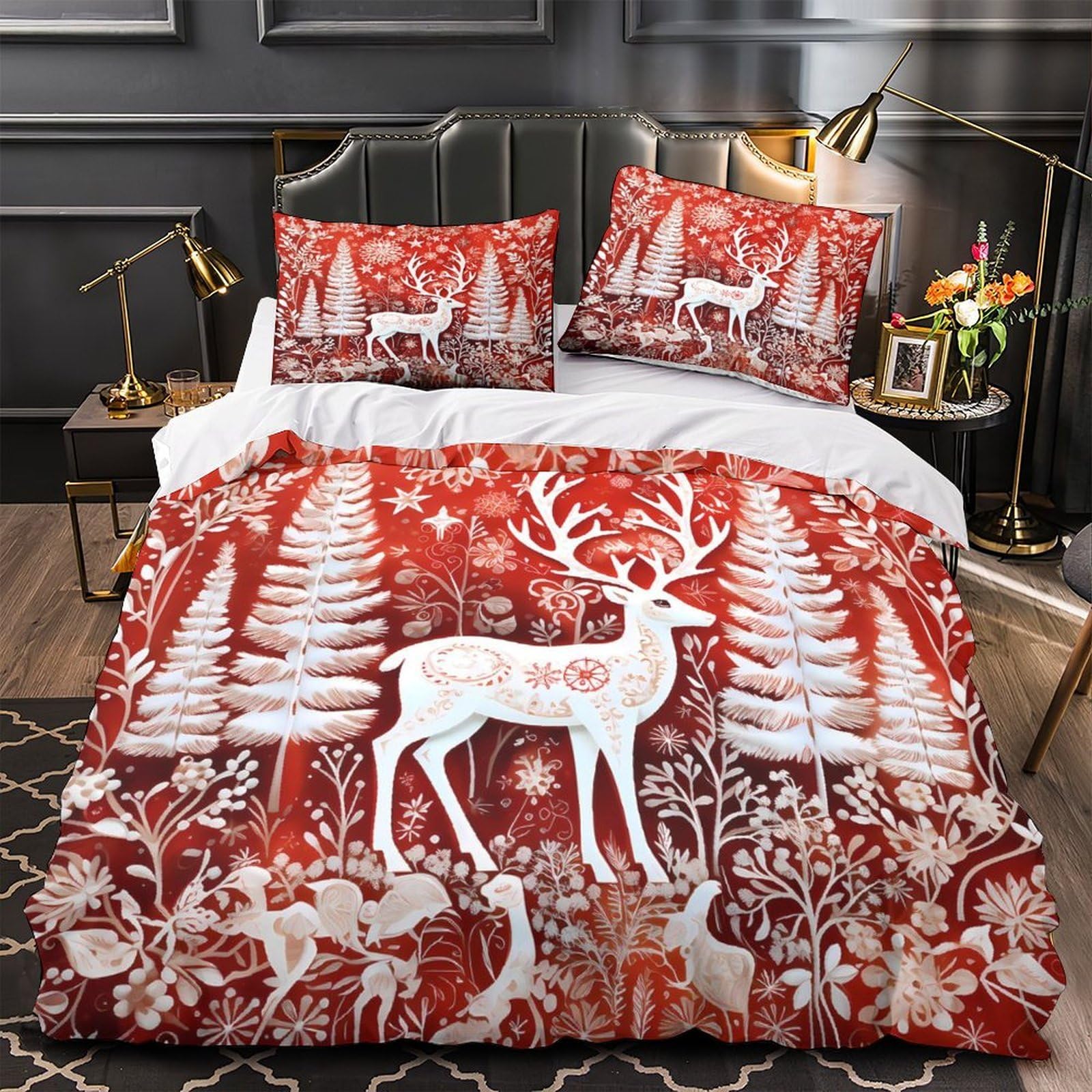 Cerf de Noël parure de lit 135x200cm housse de couette imprimé 3D microfibres