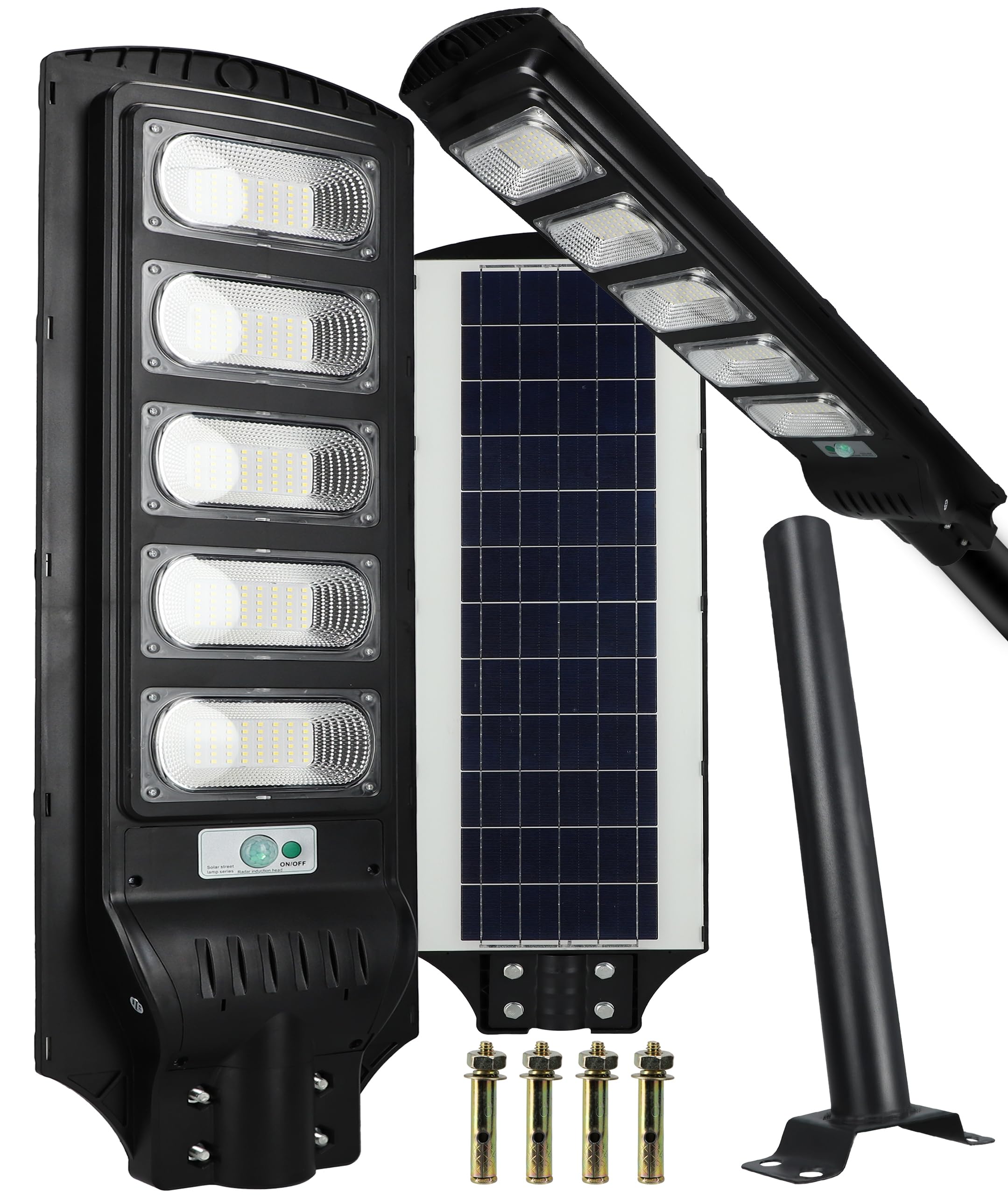 Solar Straßenlaterne, IP65 Wasserdichte, 250W, Solarlampen für Außen mit Bewegungssensor, 6000K Solarleuchten Superhelles LED Solar Strahler Außen für Gärten Garage Straßen (250)