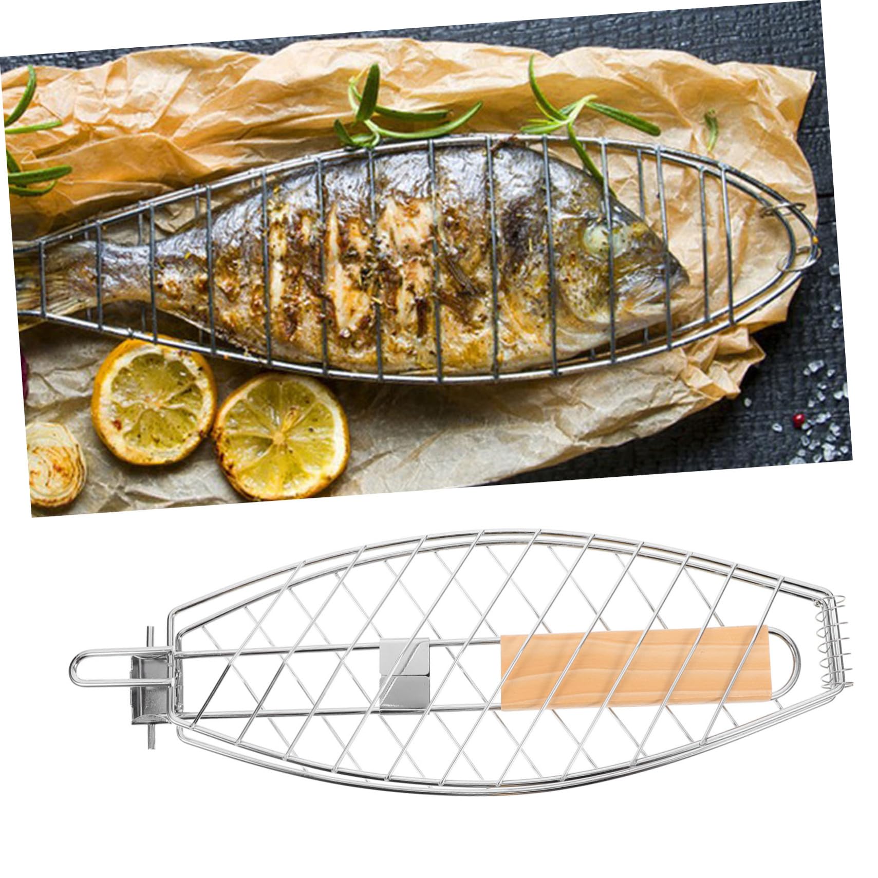 Amosfun 5 Piezas Clips de pescado a la parrilla barbacoa picnic Verduras asadas parrilla para acampar malla de parrilla estilo clip rejillas para asar carne de res Acero inoxidable