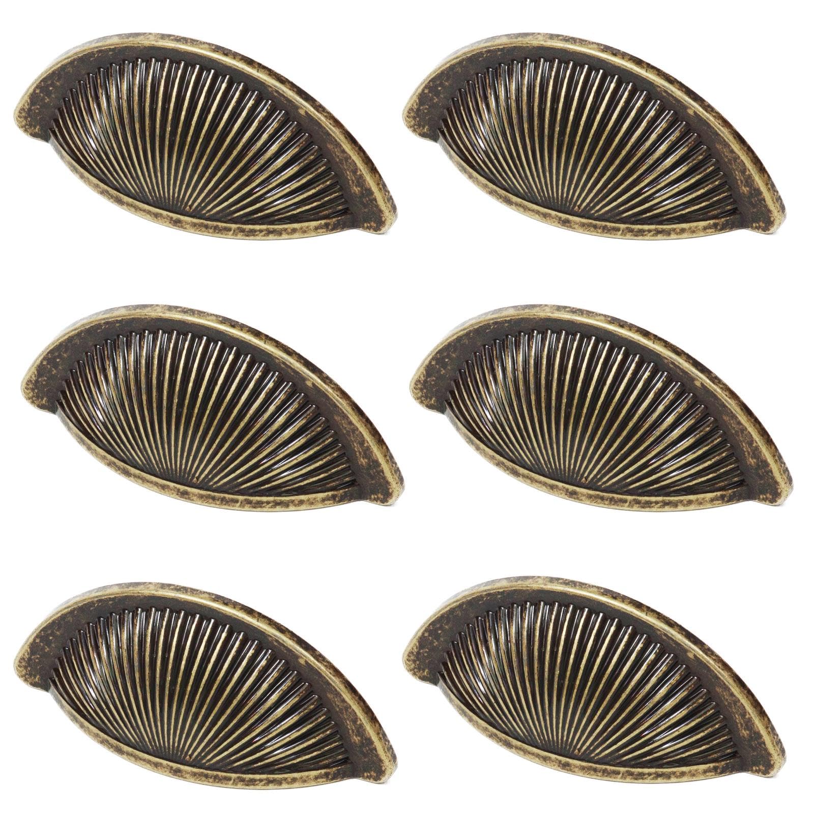 Decoranddecor Antique Brass Arro Half Moon Shaker Cup Handles – Zinc Alloy Drawer Pulls With 64Mm Hole Spacing In For Kitchen Cabinets & Furniture - 6 Pack
