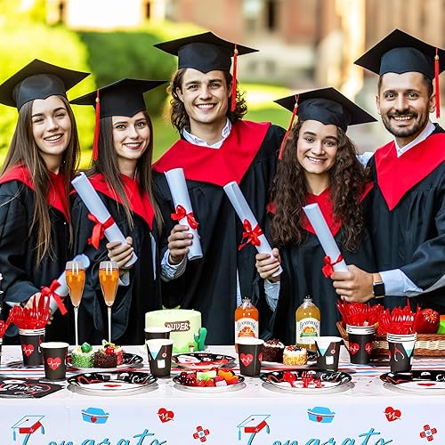Miniatura 4 de 168 piezas de decoraciones de fiesta de graduación de enfermera, juego de vajilla médica para fiesta de cumpleaños, 24 invitados, platos de postre,