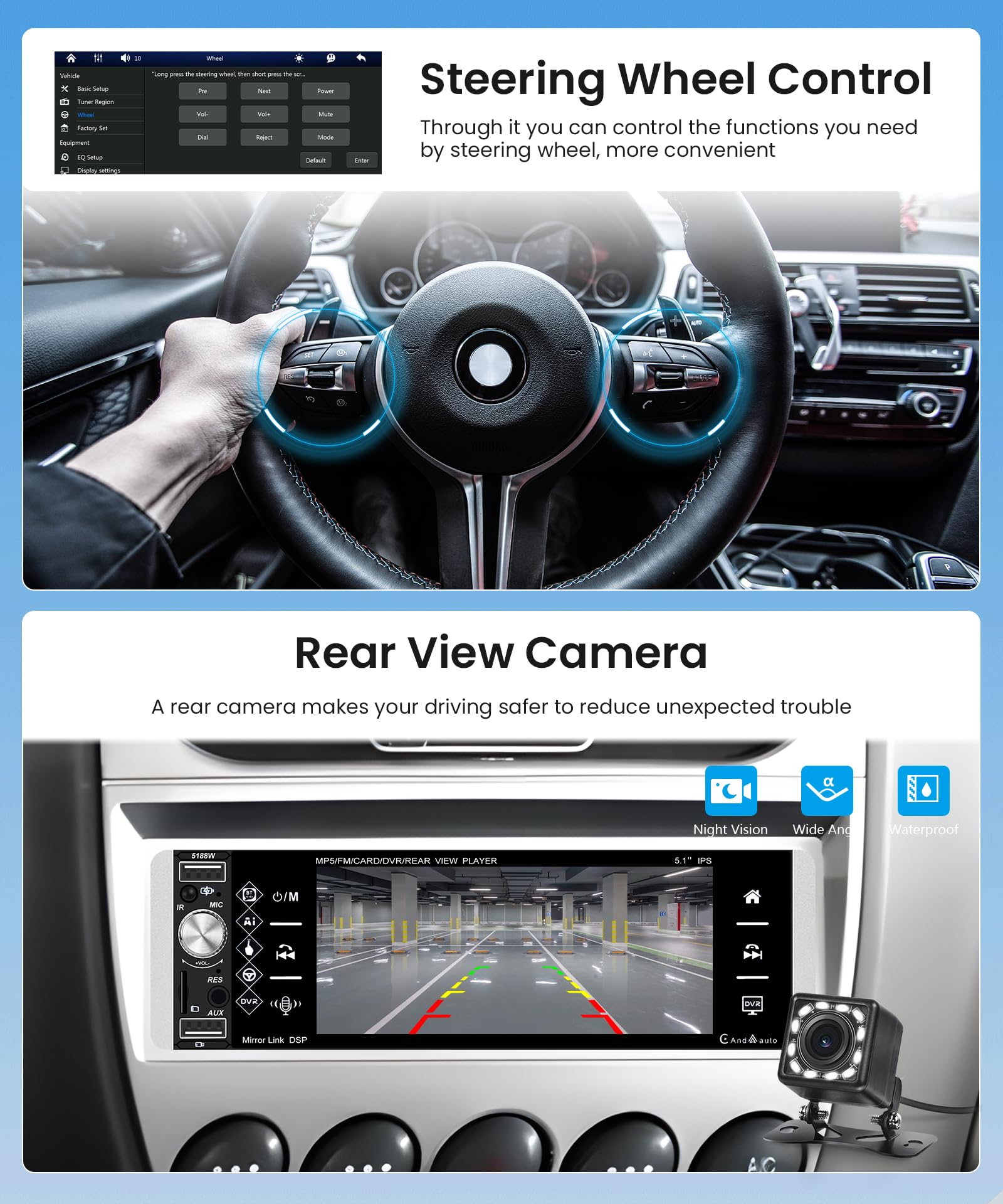 Rimoody Radio de Coche 1 DIN Inalámbrica Carplay Android Auto, 5,1