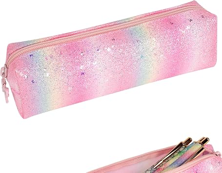 Pencil Pouch Glitter, Pencil Case, Portable Pen Bag with Zipper, Storage Bag, Travel Accessories Bags, Makeup Brush Holder, for Study and Daily Work Pink blue