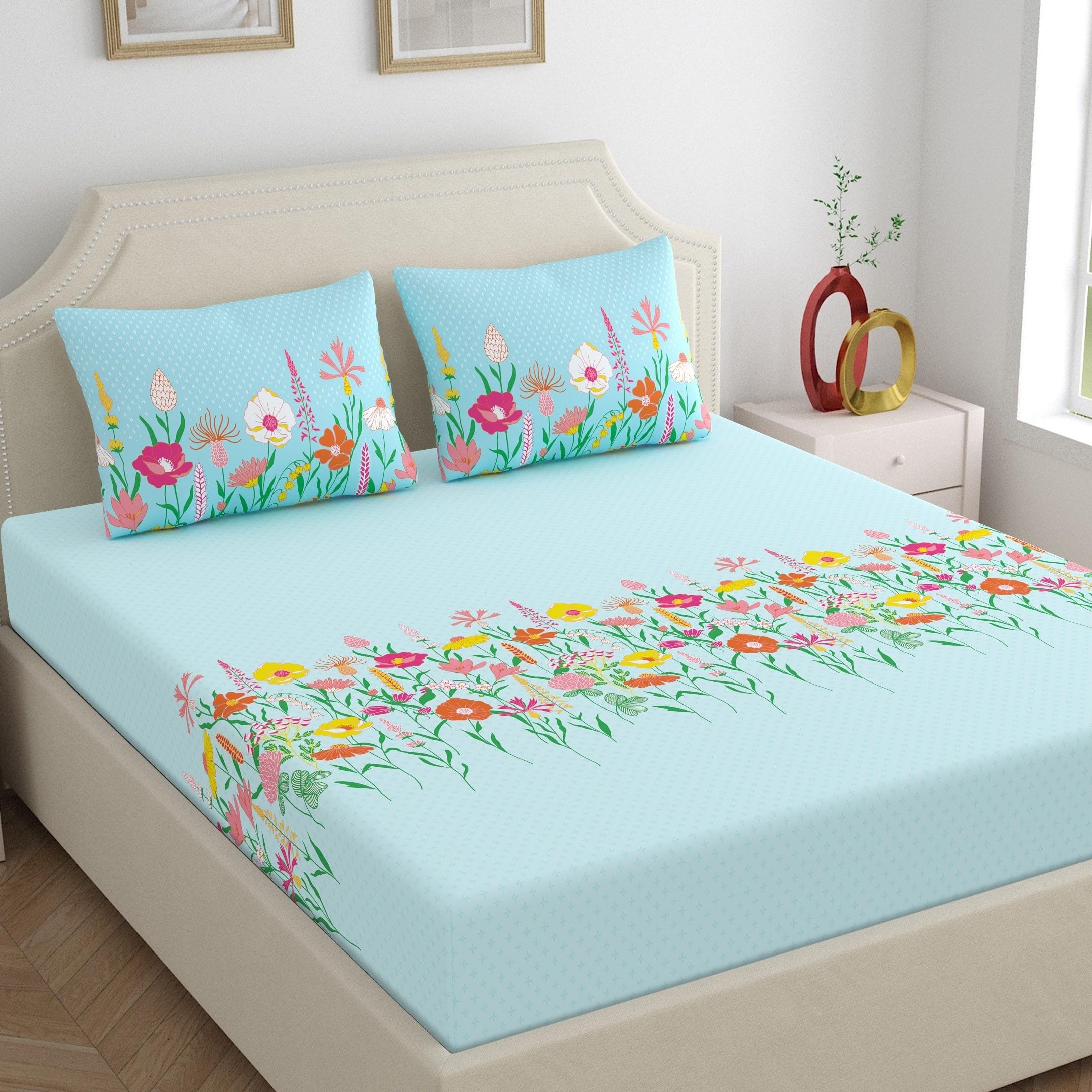 Home Ecstasy King Cotton Bedsheet Set - Light Blue -15