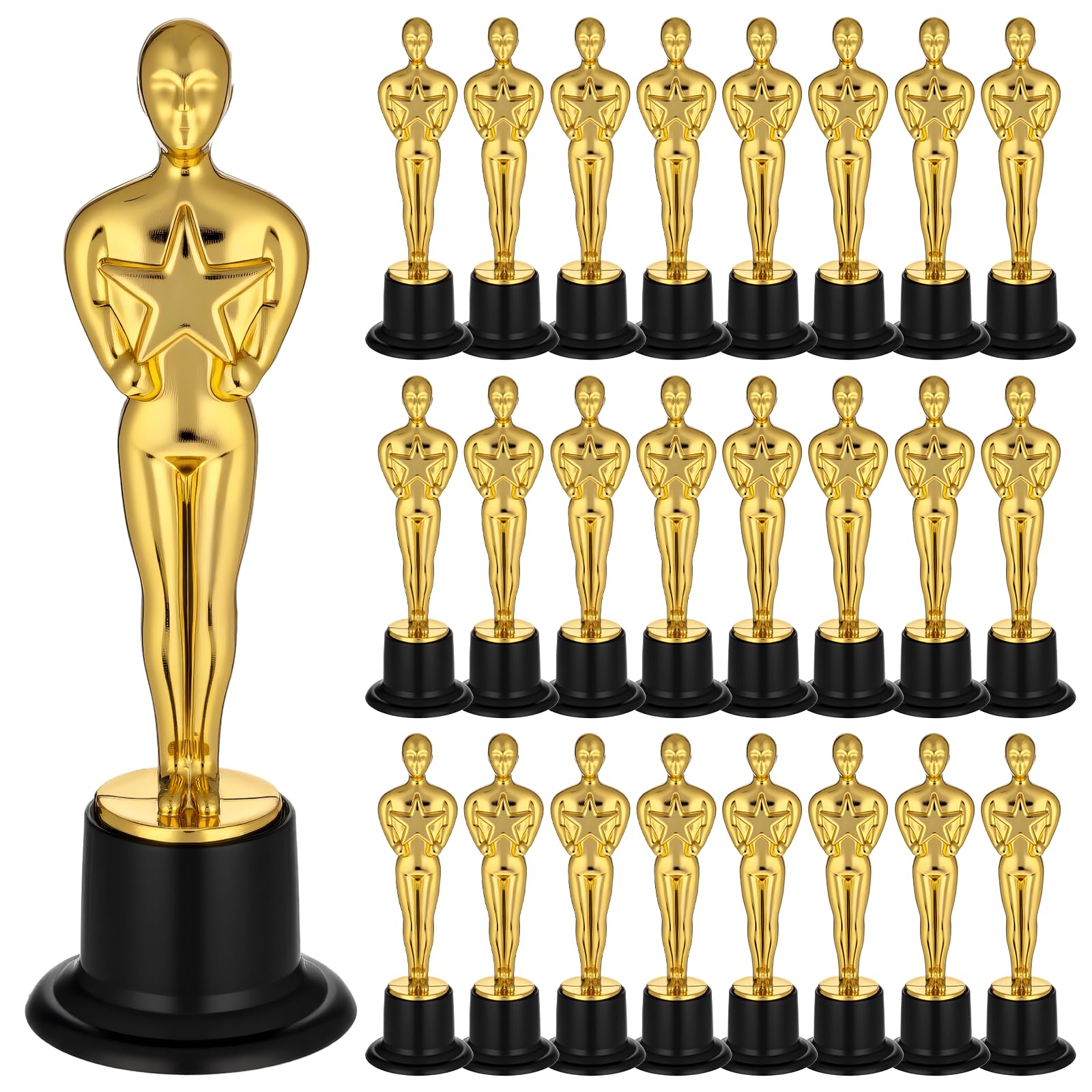 24 Pack Plastic Gold Star Award Trophies 6 Inch Tall Golden Statue Award Mini Trophy Party Favors for Celebrations, School Awards, Game Prize, Party Prize and Appreciation Gifts Kids Adults