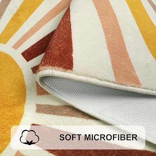 Miniatura 2 de Uphome Alfombra de baño bohemia, moderna, colorida, antideslizante, suave, linda, lavable a máquina, de terciopelo azul, para fregadero, bañera,