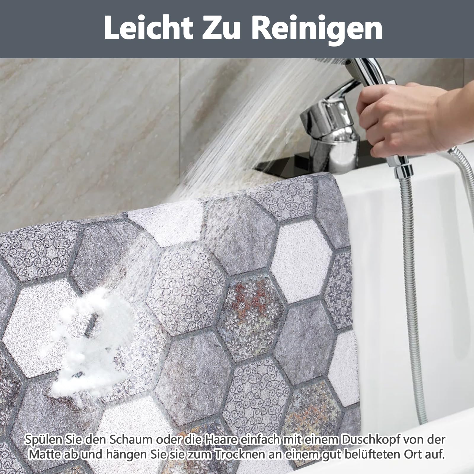 Duschmatte rutschfest Antirutschmatte Dusche 60 x 60 cm: Weich Komfort PVC Luffa Duscheinlage rutschfest mit Ablauflöchern - Schnell Trocknend Anti-Schimmel Rutschmatte Dusche
