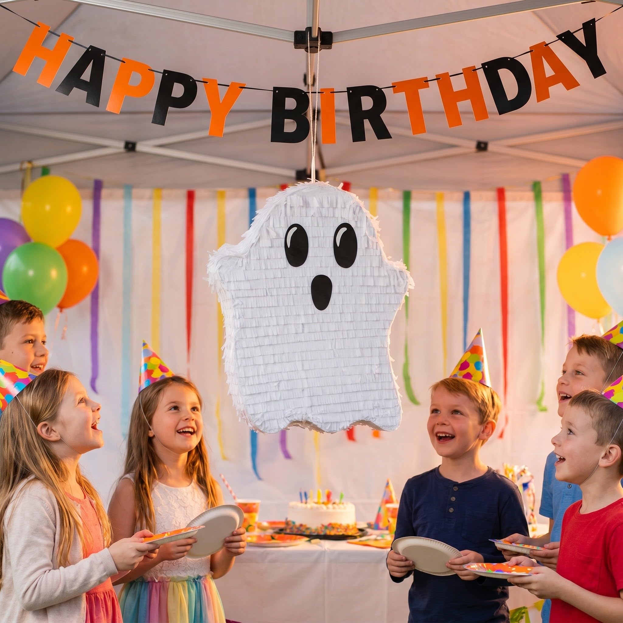 FOMIYES 1 Set de Piñata Fantasma de Halloween Rellena - Divertido Juego de Fiesta Piñata Decoración Colgante - Artículos para Fiesta de Halloween - Rompe con Palo y Venda para los Ojos