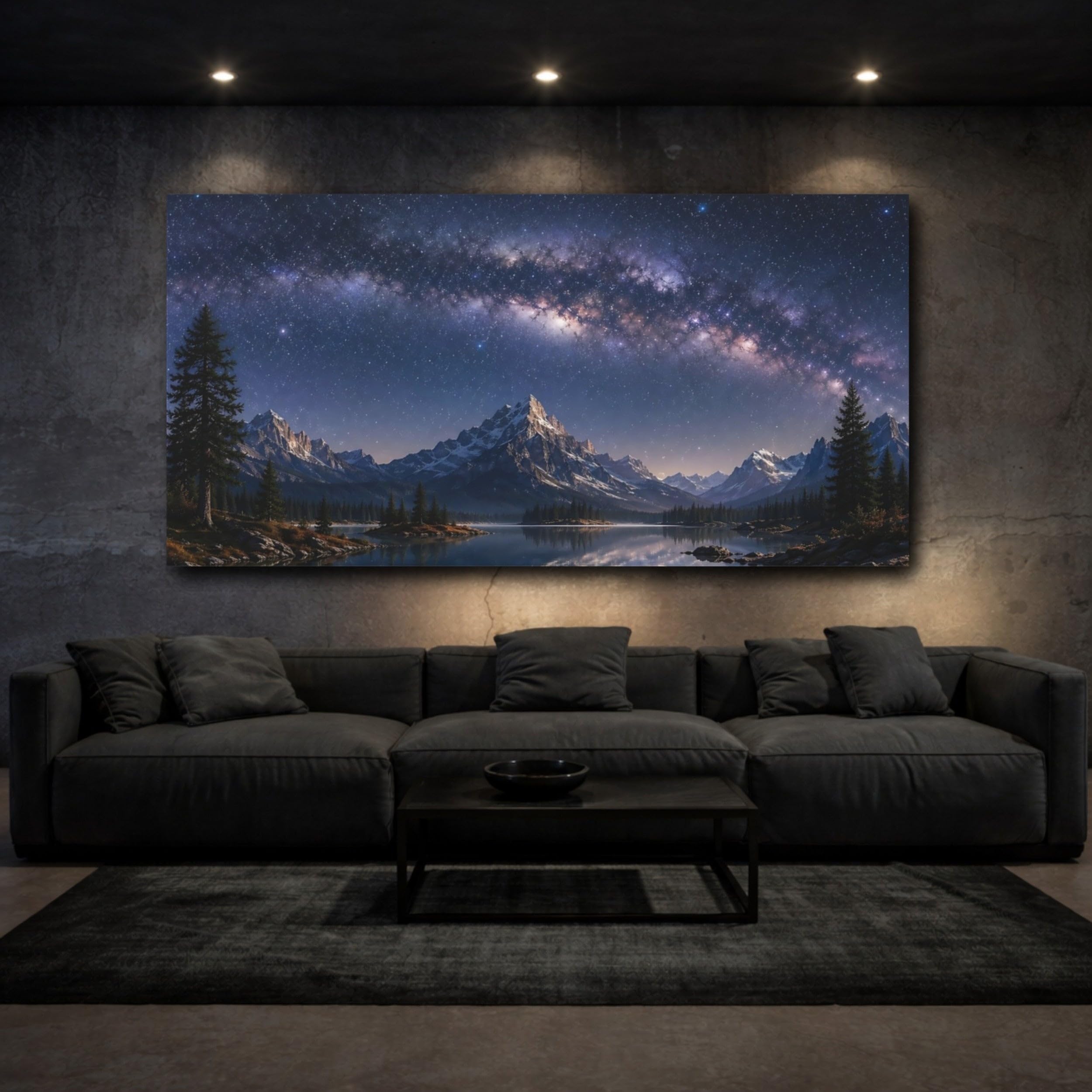YESARTYES Nature Milky Way Blue Purple Canvas Print – Living Room, Large Wall, 30×15 inch (75×37 cm) - Horizontal / 1.25 inch (3 cm)