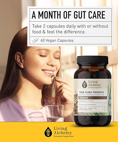 Miniatura 6 de Living Alchemy Your Flora Probiotic Terrain 60 cápsulas veganas  35 cepas fermentadas para intestino permeable y revestimiento digestivo  Simbiótico