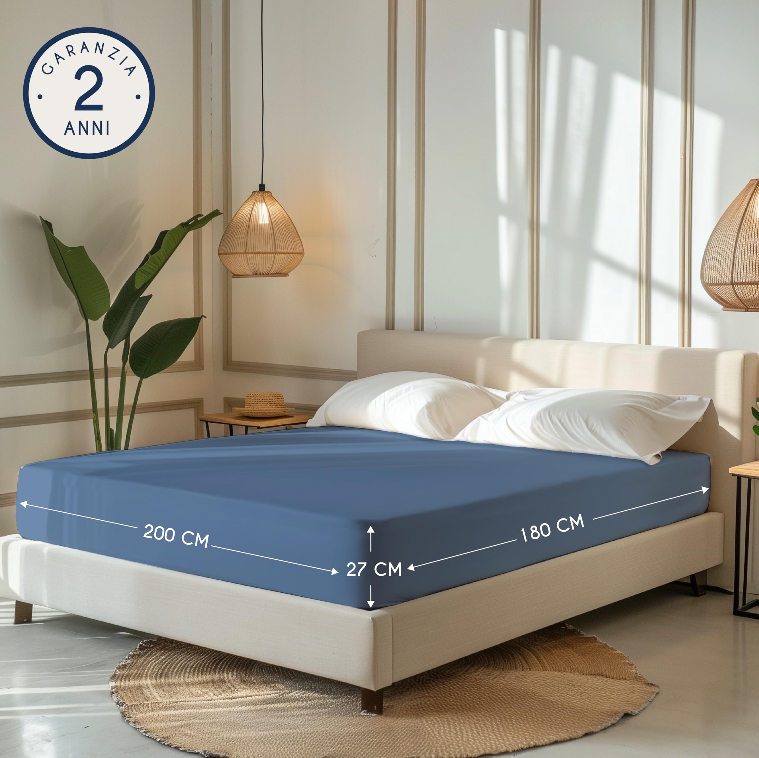 Dreamzie Lenzuolo Con Angoli Cotone - 180x200 - Oeko Tex certificato - Blu - Lenzuolo con Angoli Matrimoniale 180x200