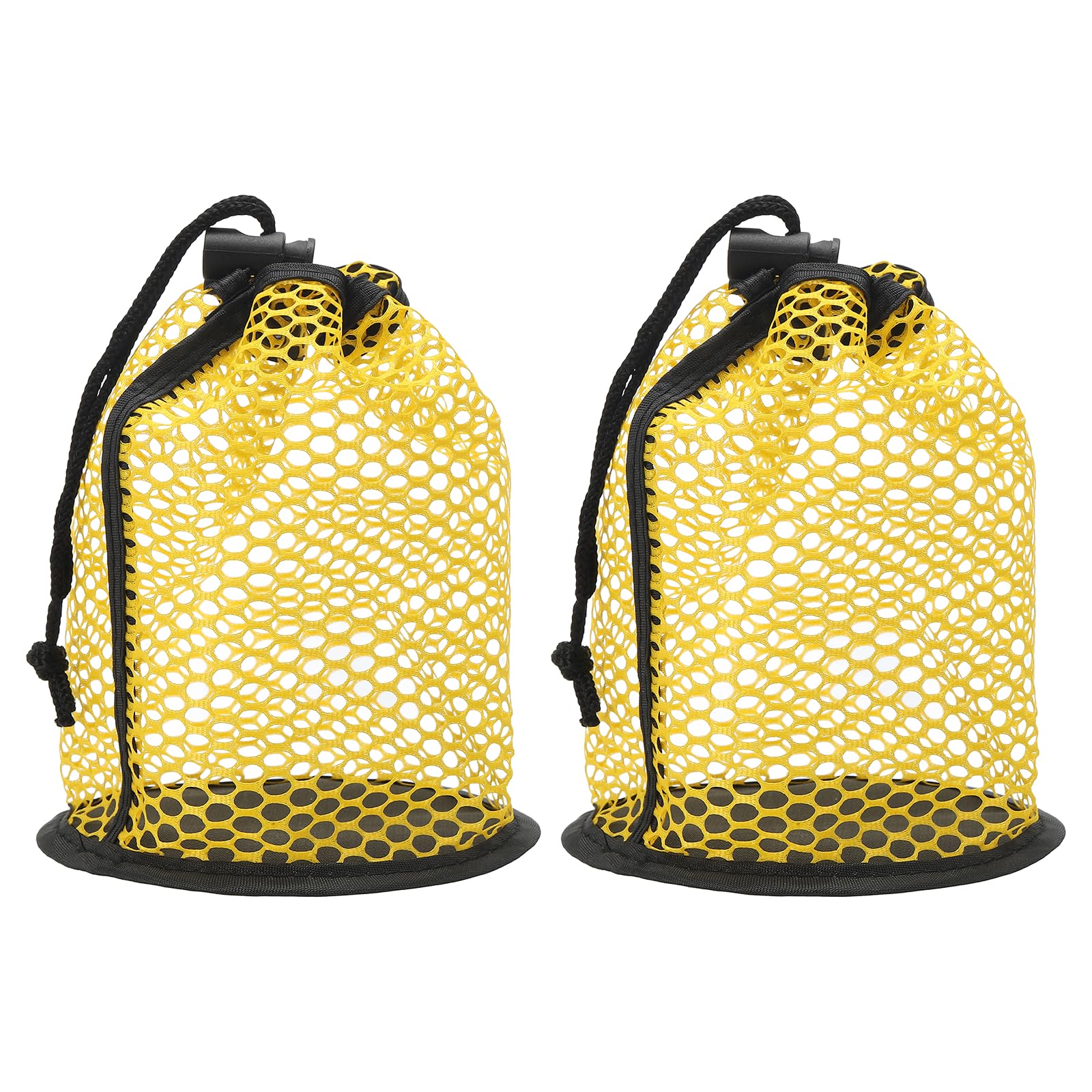 YELARXI Golf Ball Storage Bag Nylon Mesh Golf Pouch with Adjustable Drawstring Closure - Fitting for (15 Balls - Outdoor- Sports Supplies - Tennis - Beach - Diving) 2 Pack & Yellow