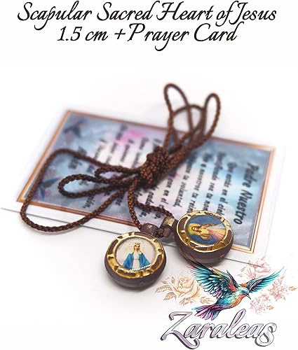 Miniatura 5 de Escapulario Católico Marco Acrílico Círculo Icono Escapulario Hecho a Mano del Sagrado Corazón de Jesús, Sagrada Virgen del Carmen, Sagrada Virgen