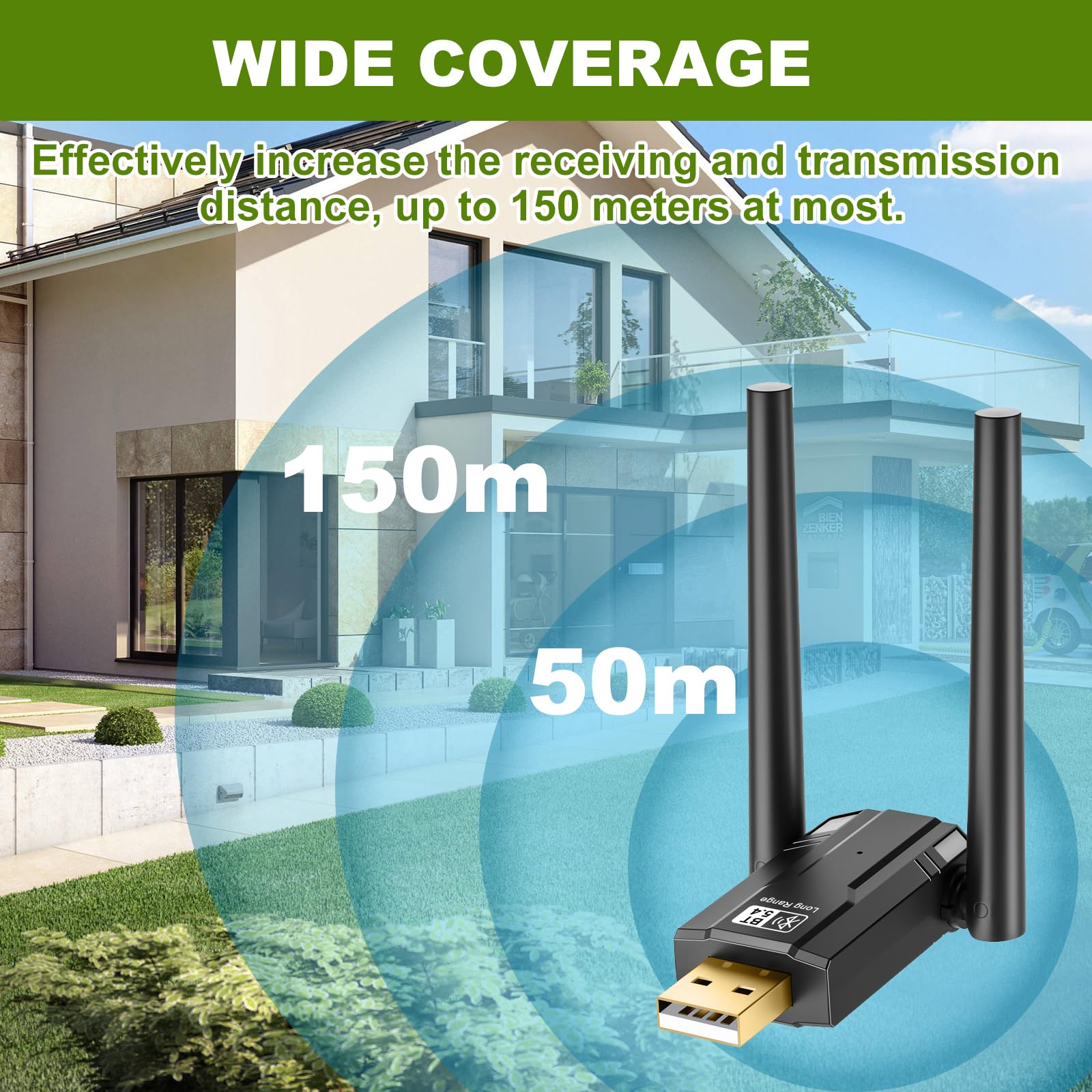 Dongle USB Bluetooth 5.4 pour PC, 150M Clé Bluetooth Plug and Play Windows 11 10 8.1 7