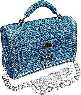 Borsa a tracolla all'uncinetto blu pastello.Clutch da sera.Borsa blu polvere con catena.Borsa Messenger donna.Regalo di simpatia per la mamma. Accessorio ragazza magica