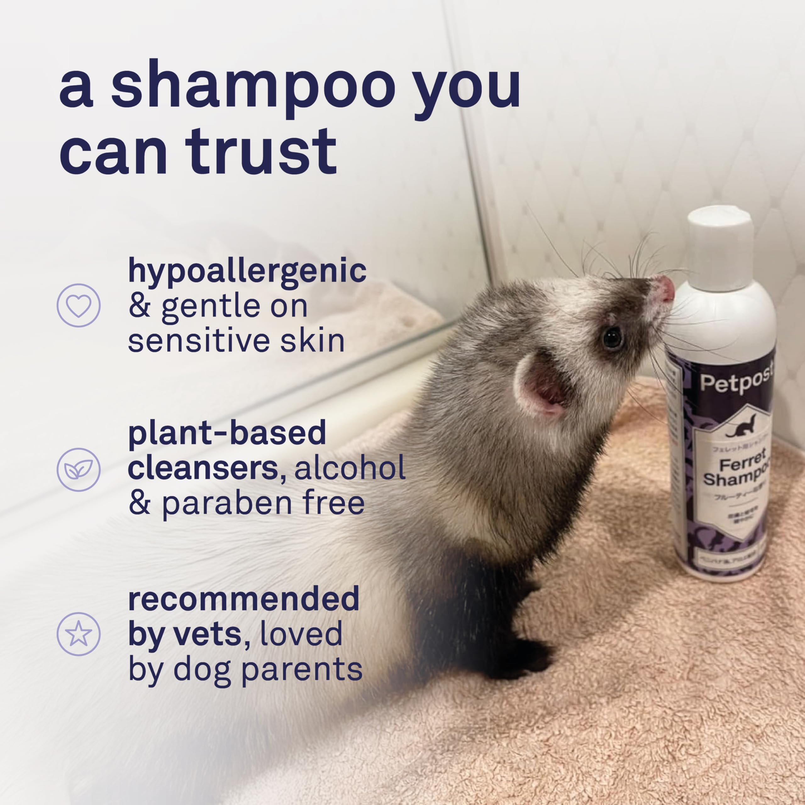 Petpost | Shampoing pour furets - Shampoing désodorisant naturellement Efficace pour furets et Petits Animaux - Formule conçue pour Une Peau et Un Pelage en Bonne santé