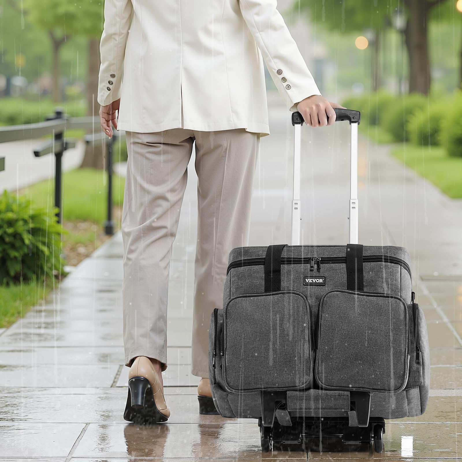 VEVOR Sac à roulettes pour Ordinateur Portable Jusqu'à 15,6 Pouces, Mallette à roulettes de PC avec Chariot Amovible, Poignée Télescopique, Tissu Mat 600D, pour Travail, Voyages, Femmes, Hommes, Gris