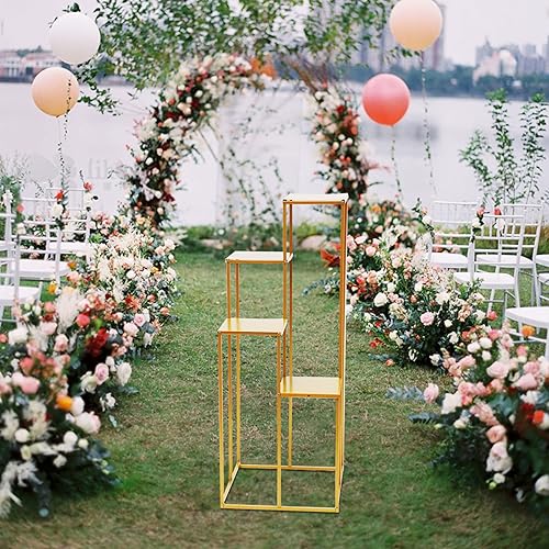 LOYALHEARTDY Soporte para flores de boda, soporte de metal para jarrón, columna de metal para piso, dorado de 4 capas, decoración de boda, camino
