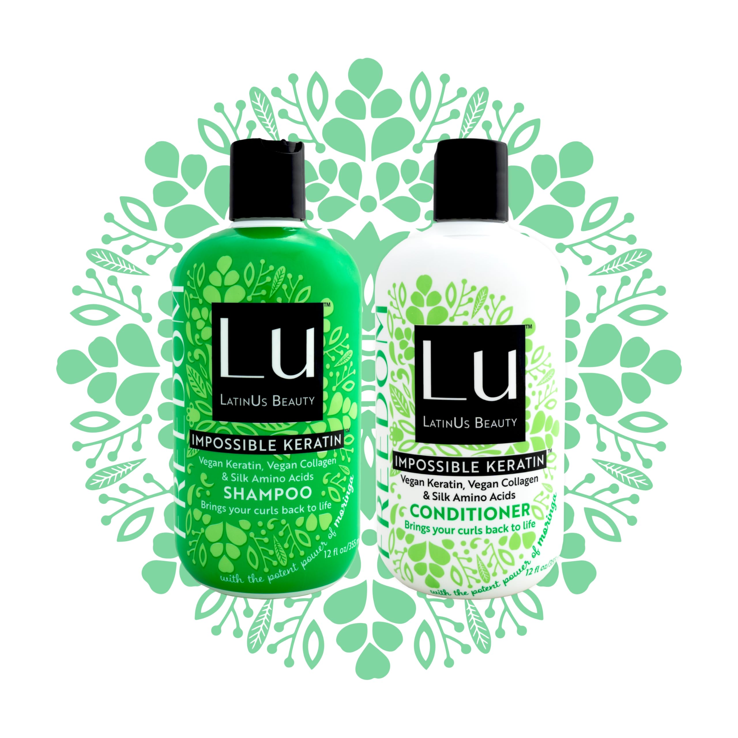 Lu by LatinUs Beauty Freedom Set | Curly Hair Set Shampoo, Conditioner with Impossible Keratin™, Moringa Oil, Cruelty Free, Sulfate Free, Paraben Free, Wavy Hair products | 12 Fl Oz Each | 2-Pack