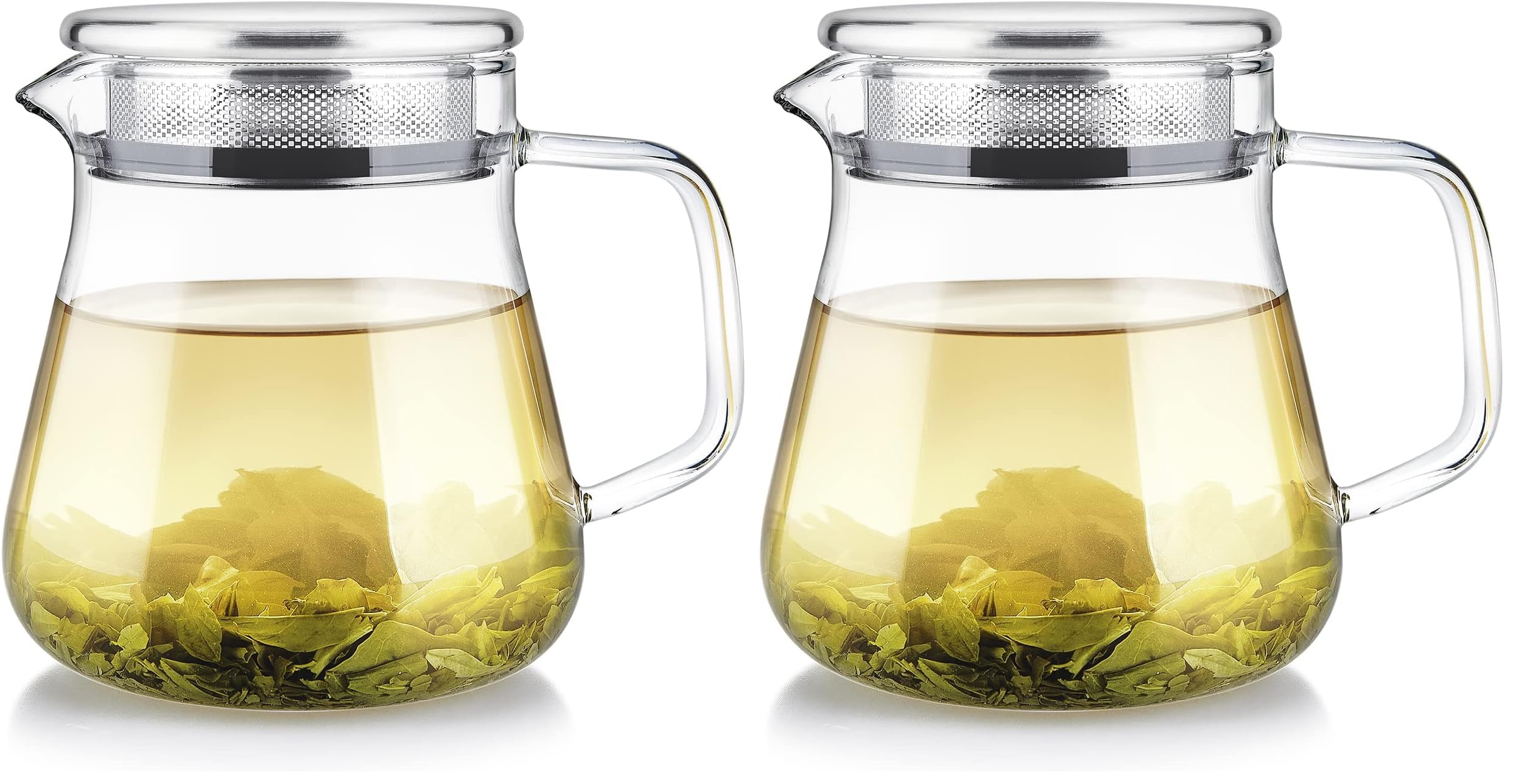 Teabloom One-Touch Tea Maker, 2-in-1 Teapot and Kettle with Stainless Steel Filter Lid for Loose Tea – Stain-Free Borosilicate Glass Tea Pot (15 Oz) – Tea Connoisseur's Choice (Pack of 2)