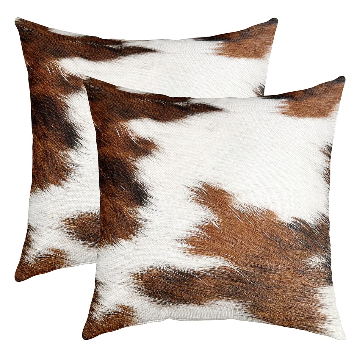 Homemissing Cow Fur Pillow Covers 16"x16" Set of 2 Cowhide Brown White Decorative Throw Pillow Covers Cases Home Decor Farmhouse Cushion Case for Sofa Outdoor