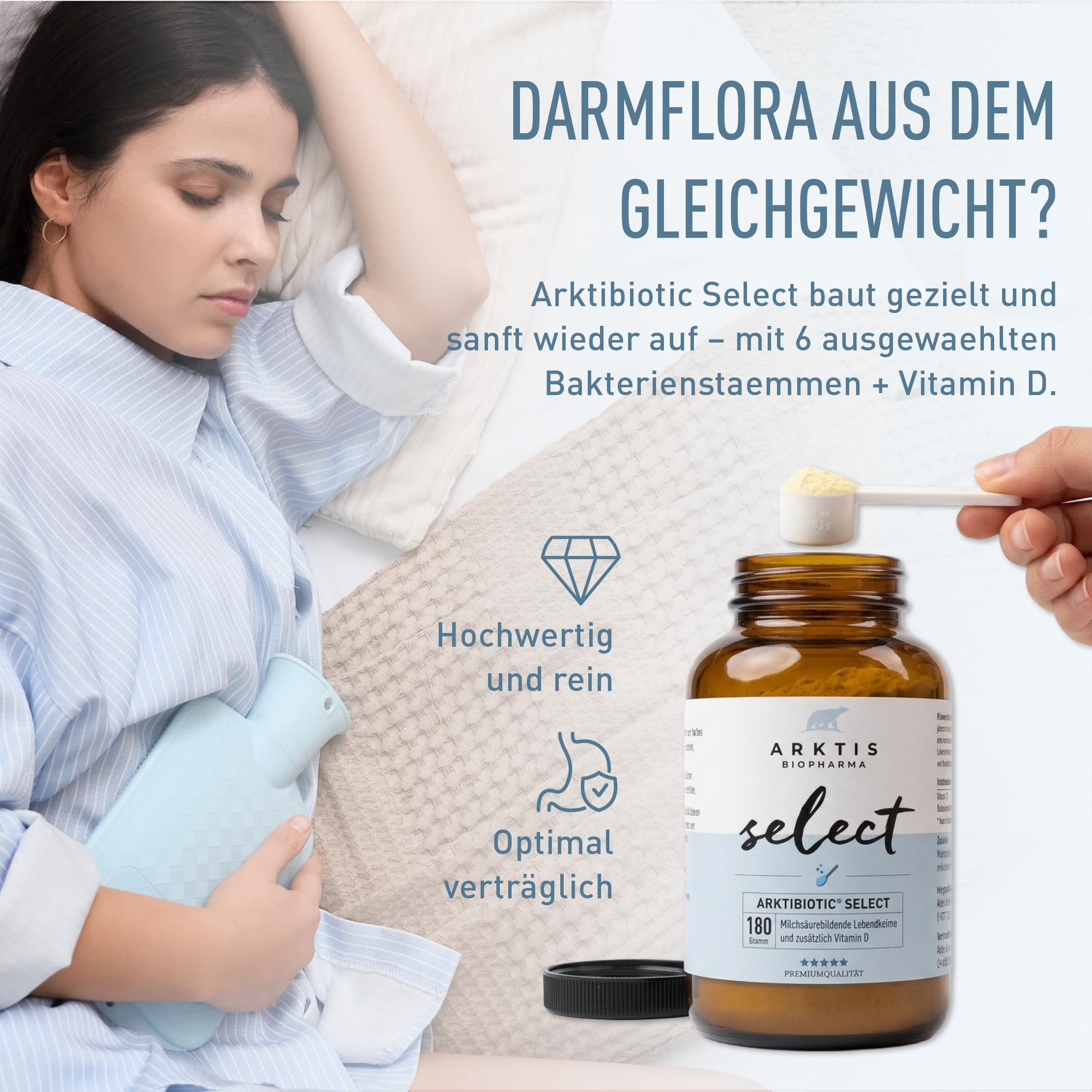 Arktibiotic Select 180g Probiotika mit 6 Lactobacillus-Kulturen + Vit D | Milchsäurebakterien für die Darmkur nach Antibiotika-Therapie