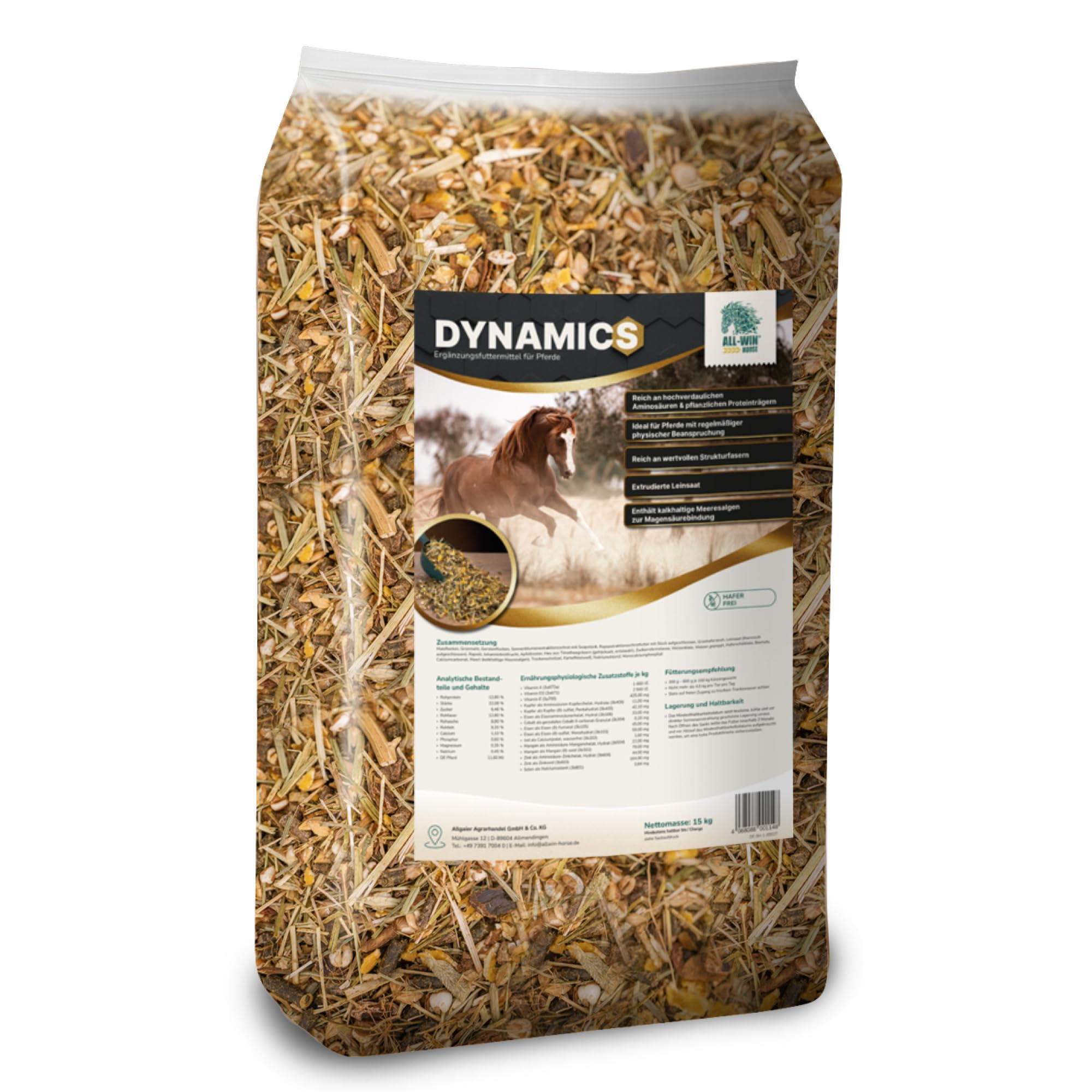 ALL-WIN Horse Dynamics 15 kg | Energiefutter für Sport- & Leistungspferde | haferfrei & stärkearm | mit extrudierter Leinsaat & Meeresalgen | Ausdauer, Muskelstoffwechsel & Verdauung