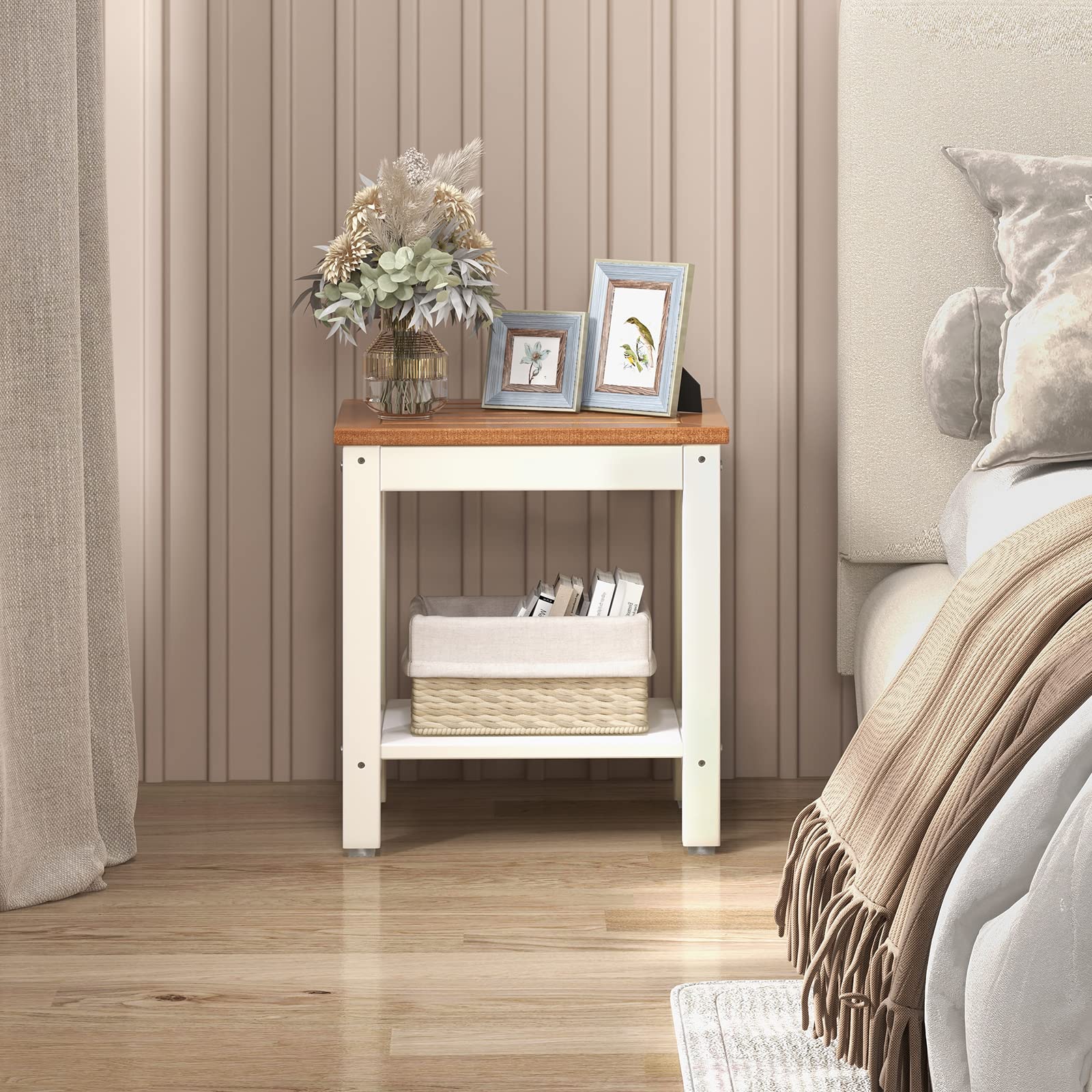 COSTWAY Taburete de Ducha de Esquina, Banco Impermeable de Baño con Estante de Almacenamiento de Madera, Asiento Bañera Adulto para Ducha para Uso en Interiores y Exteriores (Diseño 3)