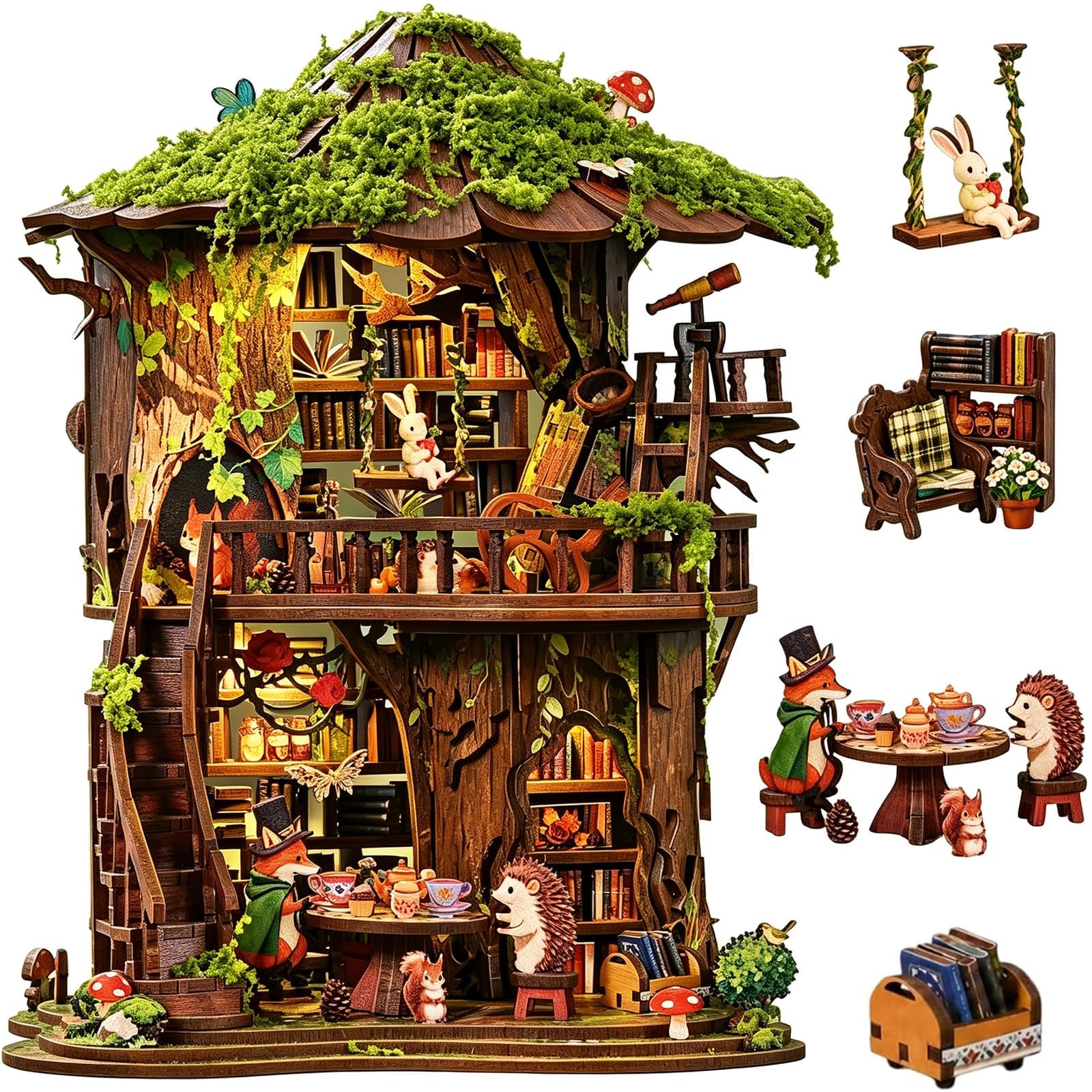 Book Nook Kit, Forest Fairy Tale 3D Wooden Puzzle with LED Light