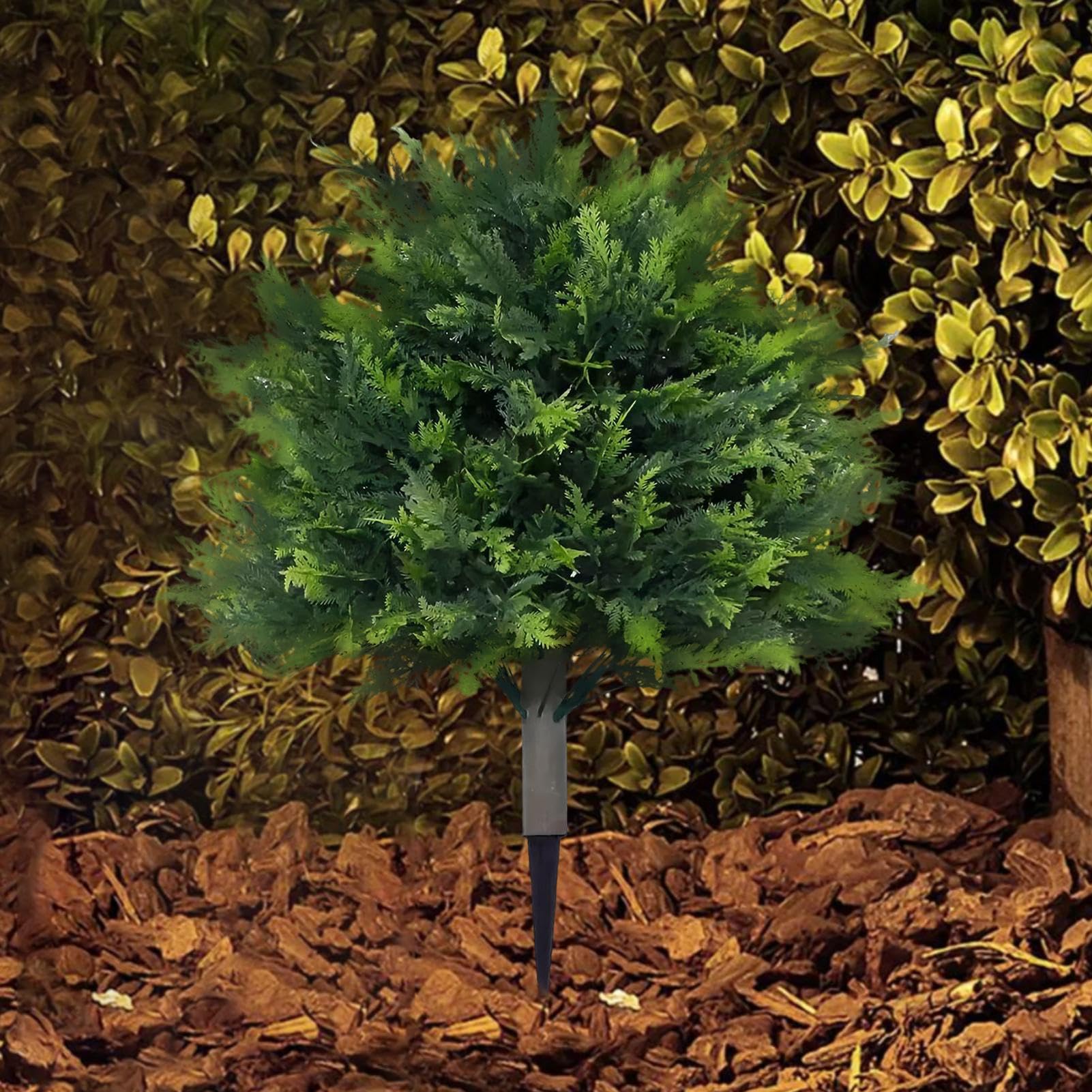 Arbres Topiaires Cèdre Artificiels Extérieur,Imitation Buissons Cyprès - Conifère Persistant Résistant Aux Intempéries 60 Cm avec Piquet De Sol pour Terrasse Jardin