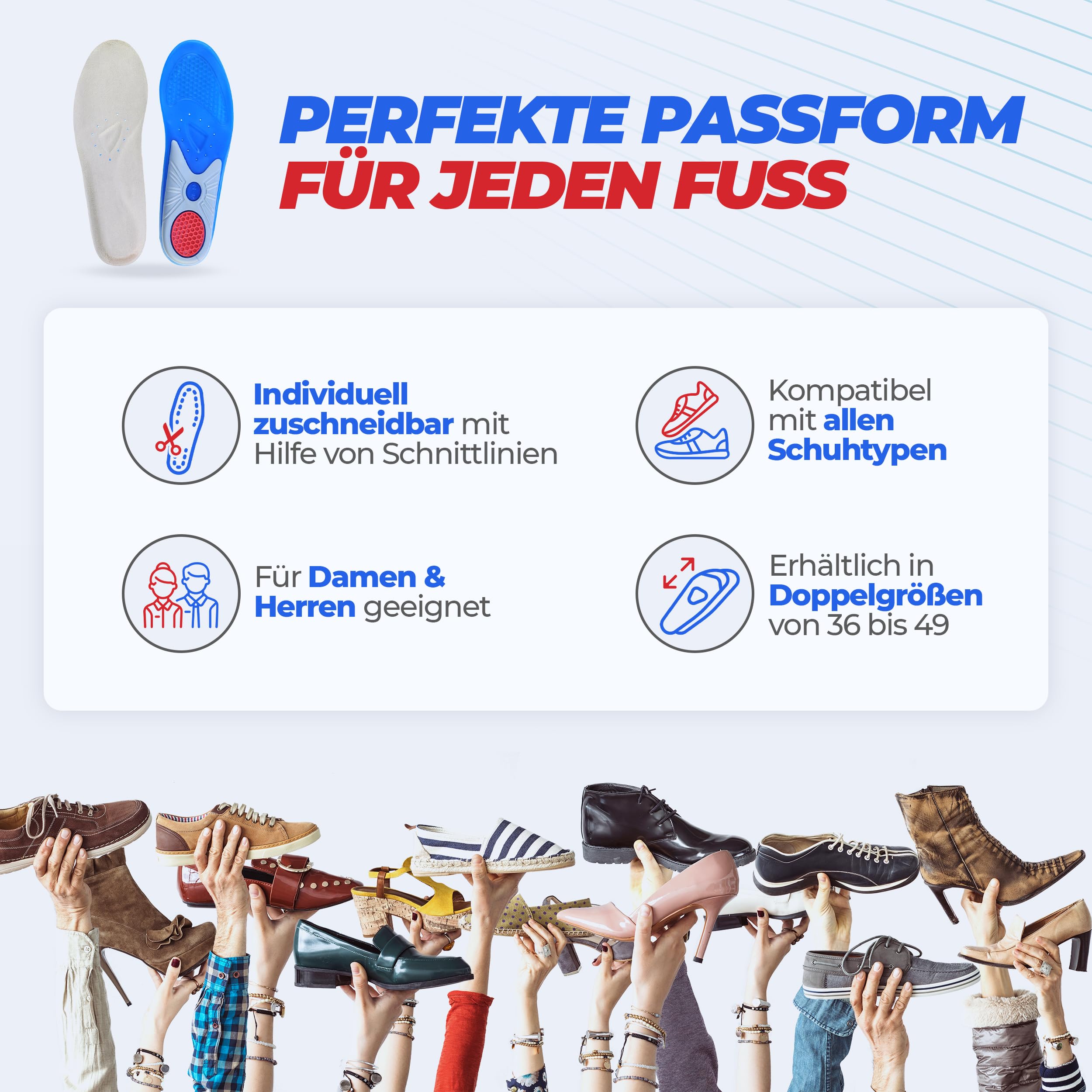 smart&gentle Premium Geleinlagen für Schuhe - Reduzierung übermäßiger Belastungen und Verbesserter Komfort für den Alltag, Sport & Arbeit - 5