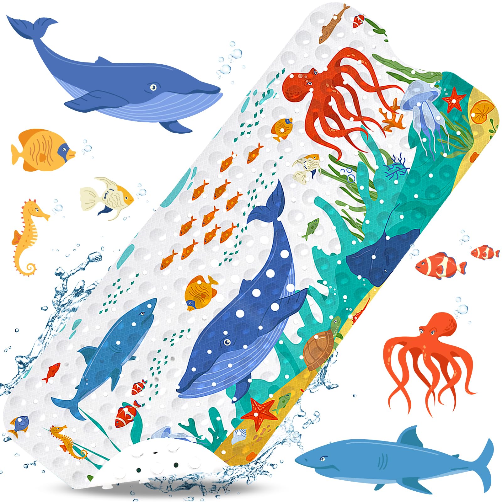 Tapis de Bain Antidérapant pour Enfants 100x40cm PVC 200 Ventouses Lavable en Machine