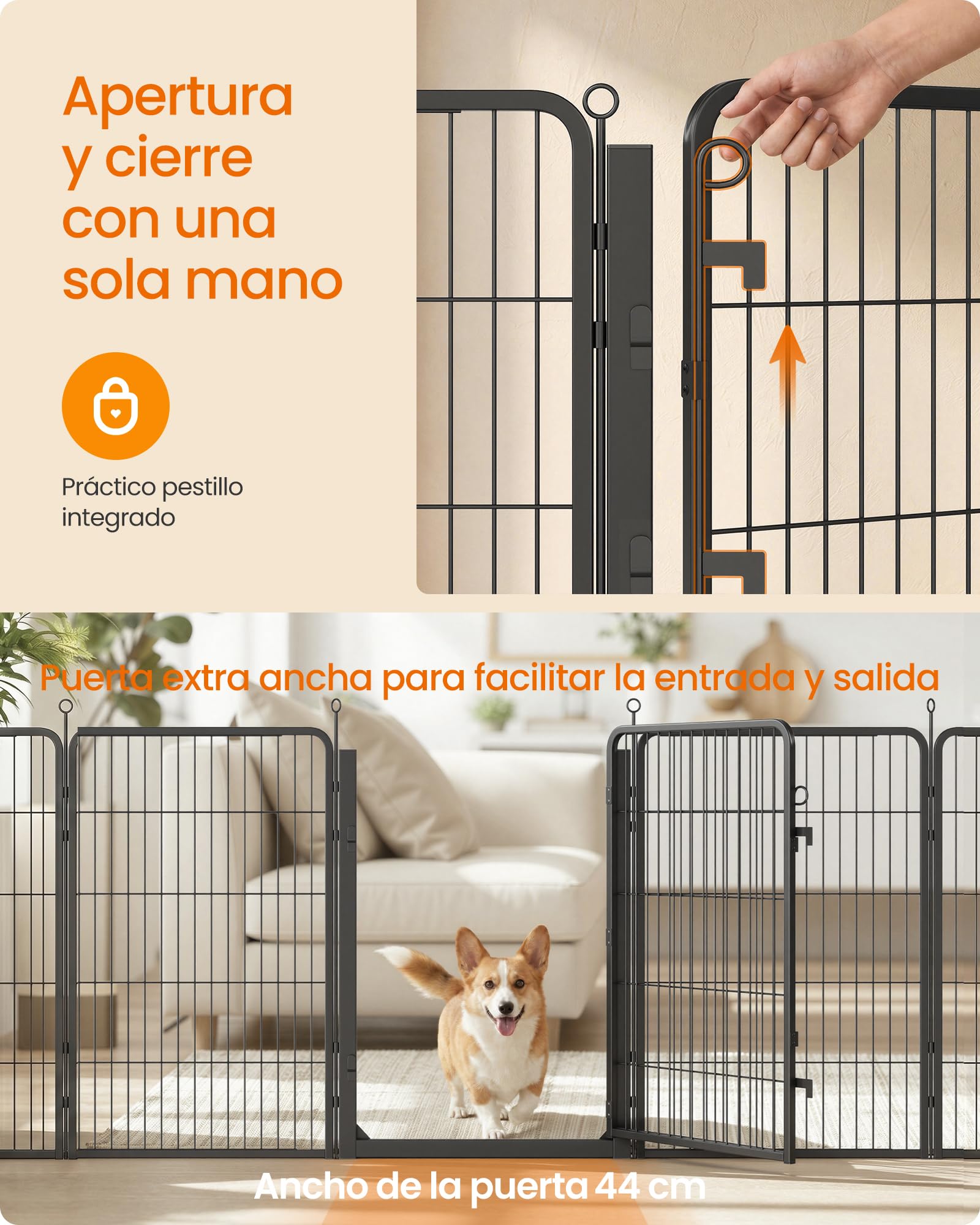 Feandrea Parque para Perros, Valla de Acero para Mascotas, Corralito Plegable con Puerta, 170 x 170 x 100 cm, Negro Ahumado, Uso en Interiores y Exteriores, Colección Dack PPK021B102