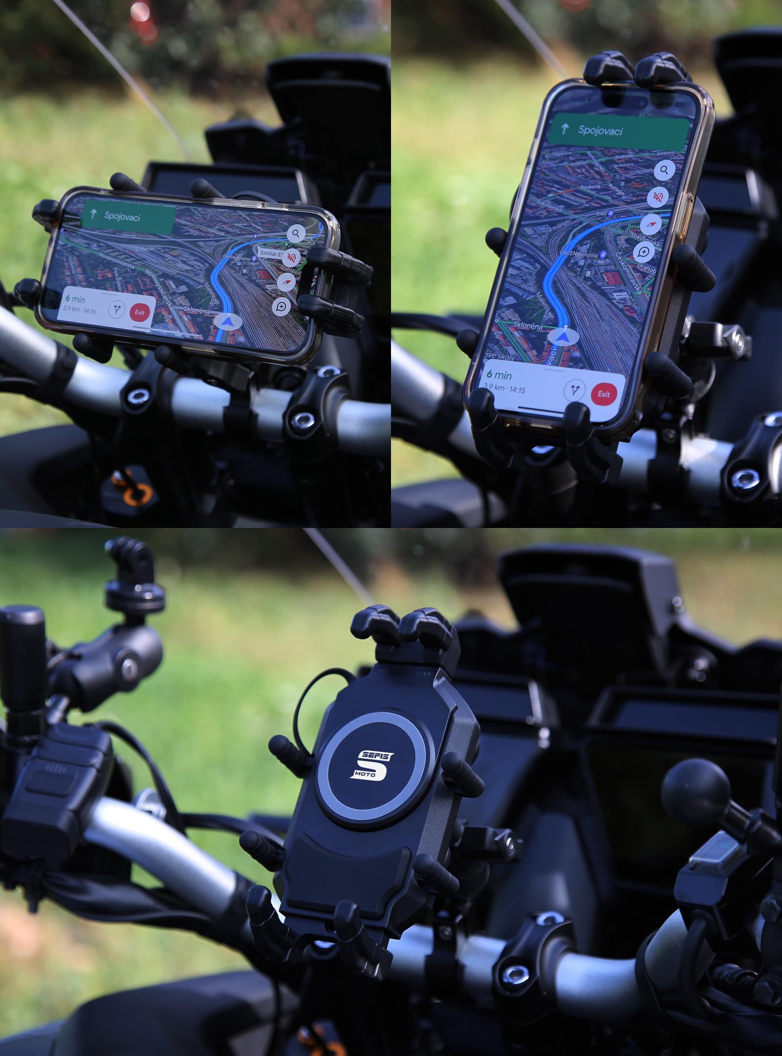 SEFIS - Supporto per cellulare da moto con adattatore anti-shock, robusto supporto per telefono girevole a 360°, universale, 22-25 mm, antivibrazioni e antifurto (SEFIS Set di rilegatura + fascetta)