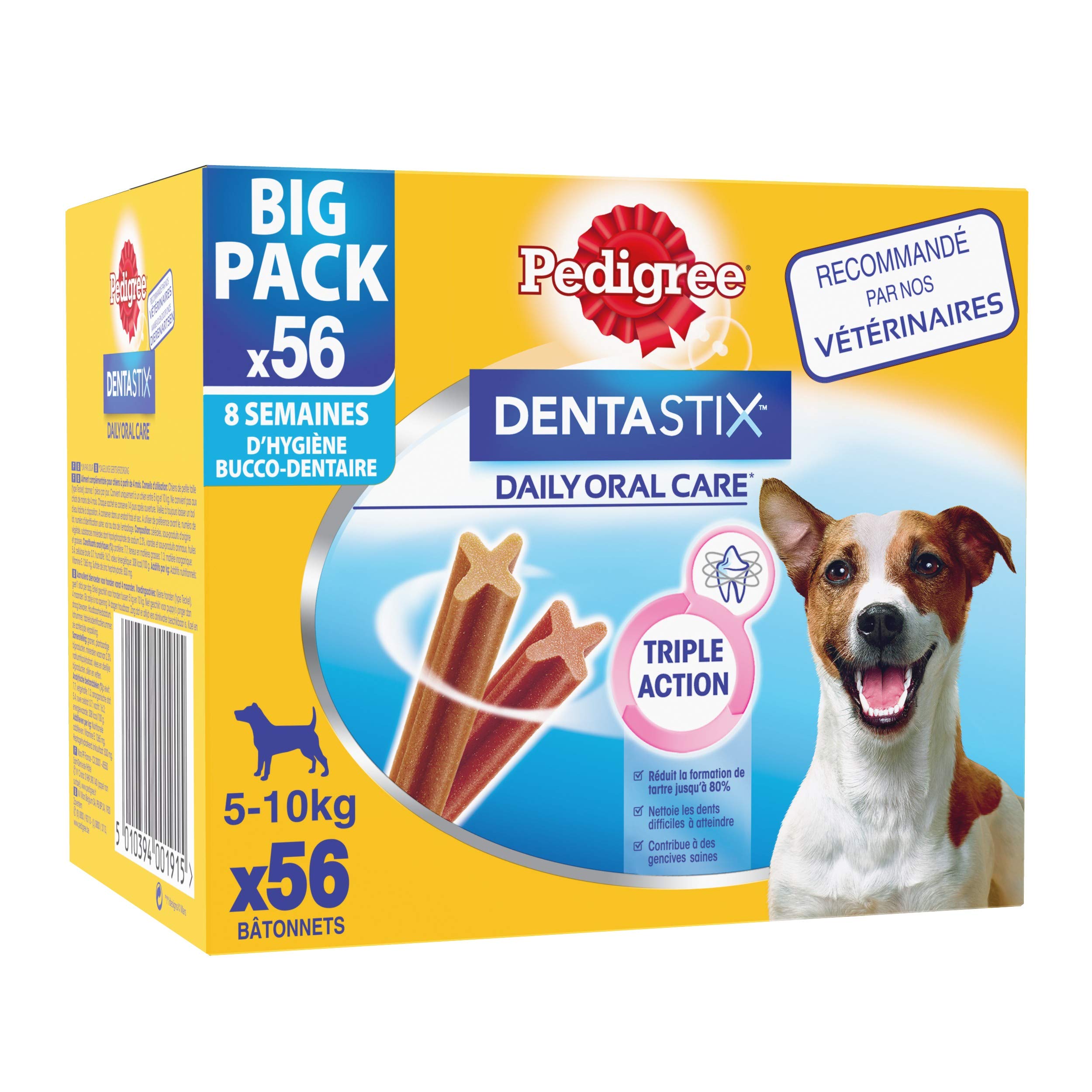 Pedigree Dentastix - Friandises pour petit chien, 56 bâtonnets à mâcher pour l'hygiène bucco-dentaire (1 boîte de 880 g / Total 56 Sticks)