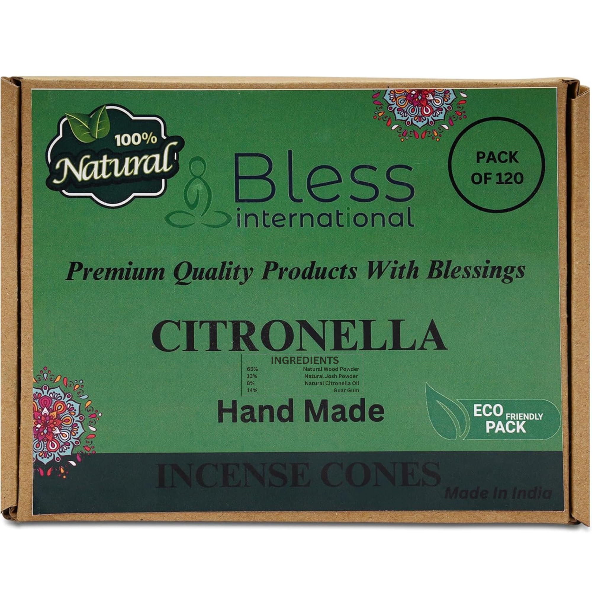 Bless International Citronela 100% natural, conos de incienso hechos a mano, orgánicos sumergidos a mano, sin productos químicos para purificación, relajación, positividad, yoga, meditación, los