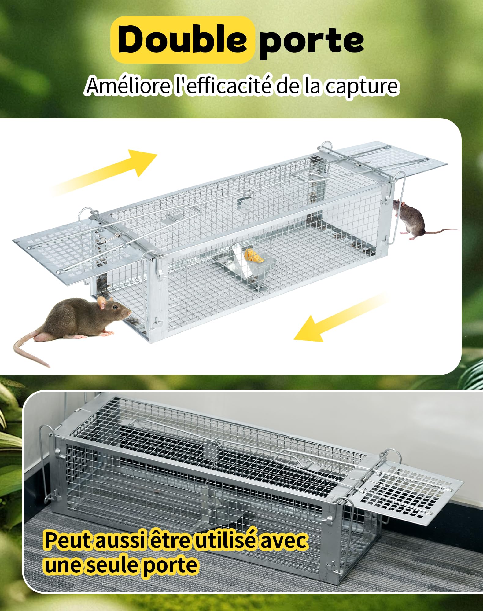 Piege a Rat Cage Rat XXL 43x14x12cm Piège à Souris Vivante pour Rats Loir Mulot Rongeurs Souris Attrape Rat à Double Porte Piege a Souris sans Tuer Piège à Rats Haute Sensibilité & Réutilisable