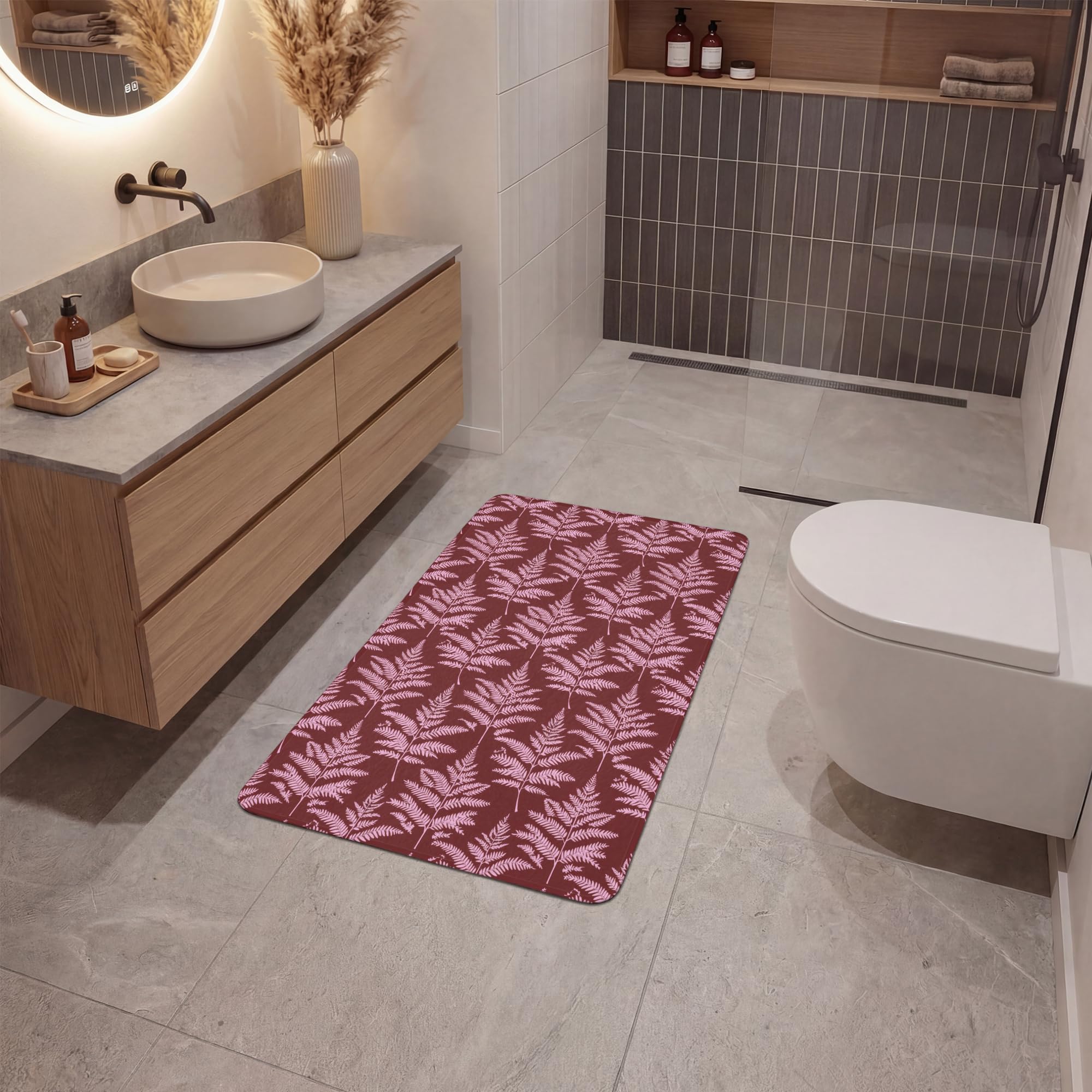 Alfombra Baño Rectangular 60x90 cm Decoracion Bathroom Mat Non Slip Shower Lavable Antideslizante Alfombrilla Tapete Banheiro Hoja - Patrón - Morado