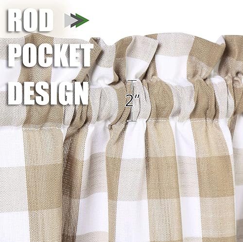 Miniatura 9 de Cenefas de café a cuadros blancos y negros para cocina, cortinas de cenefa gruesa con bolsillo para barra de cortina de granja, cortinas