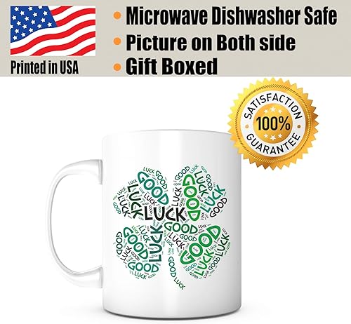 Miniatura 2 de Taza de cerámica de 4 hojas de trébol para buena suerte de 11 onzas, taza de cumpleaños única para hombres, mujeres, él, ella, día de San Patricio