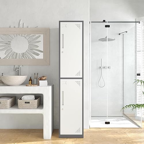 Vista 31 de MIIIKO Armario de metal para empleados, armario de gimnasio con llaves, armarios de almacenamiento de metal con 1 puerta para escuela, dormitorio