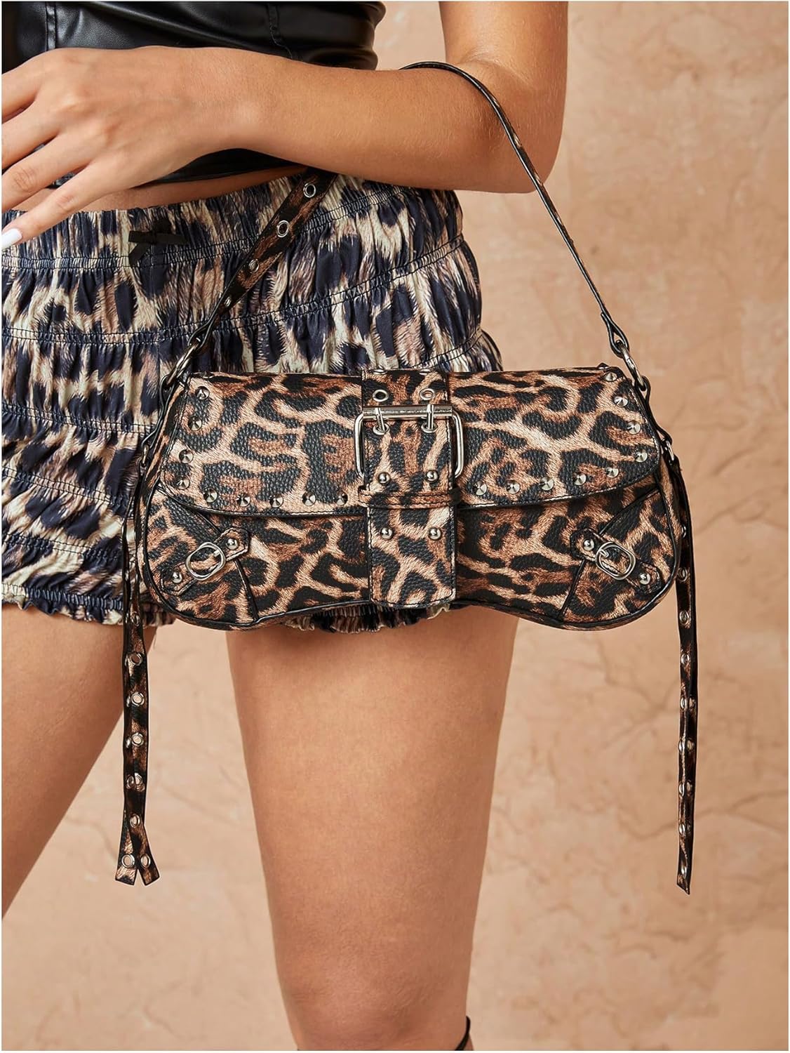 Verdusa Women's Y2K Purse Trendy Goth Studded Punk Leather Shoulder Bag 2000s Purse - Image 2