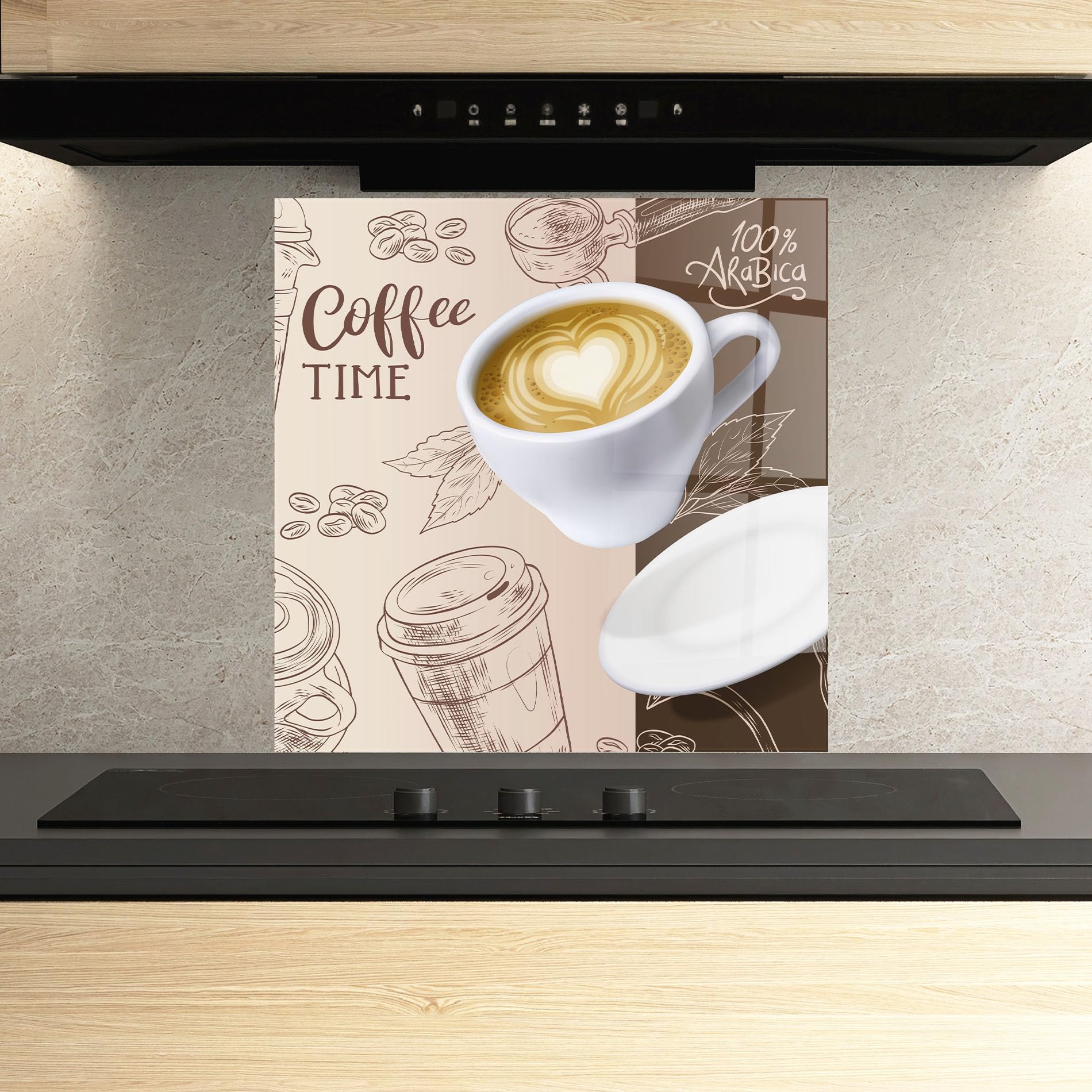 ARTHUB® Küchenrückwand aus Glas 60x60 cm, 4mm ESG | Spritzschutz, Glasplatte, Herdspritzschutz, Wandschutz für Herd, Hartglas, Lebensmittel, Kaffee, Coffee Time