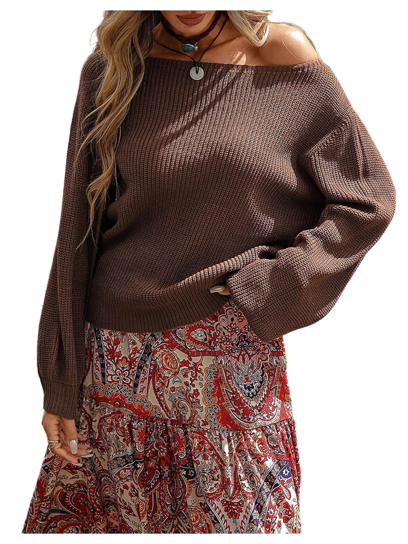 Womens Asymmetrical Neck Fall Sweaters Off The Shoulder Long Sleeve Knit Tops Lightweight Pullovers