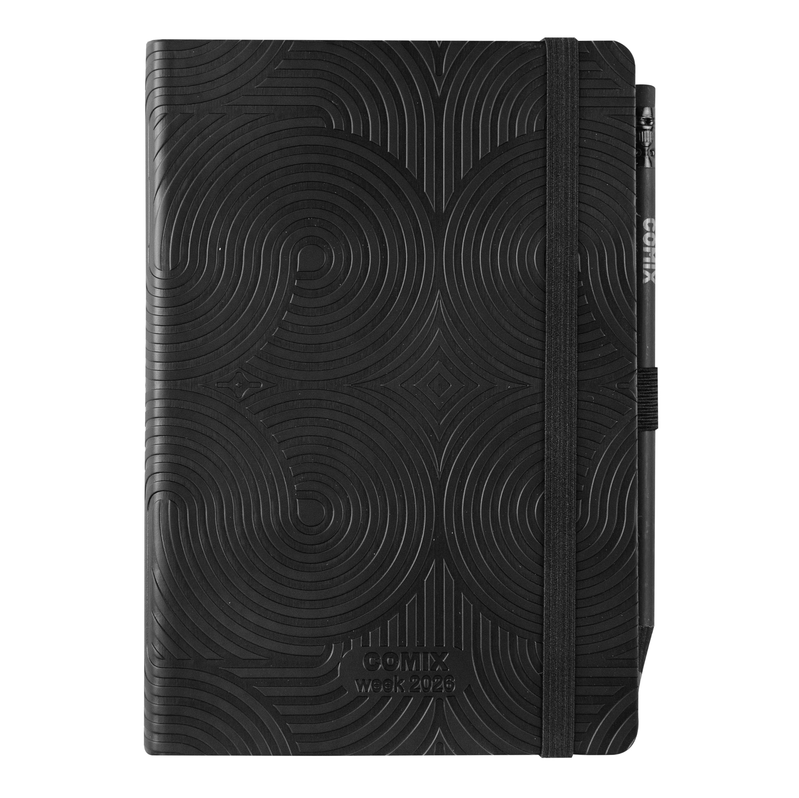 COMIX Medium - 2026 12 Months, Weekly Diary, with Elastic Loop for Pencil or Pen, Closure with Elastic Band and Bookmark, Comix Pencil Included, 10.7 x 15.9 cm Linetrip