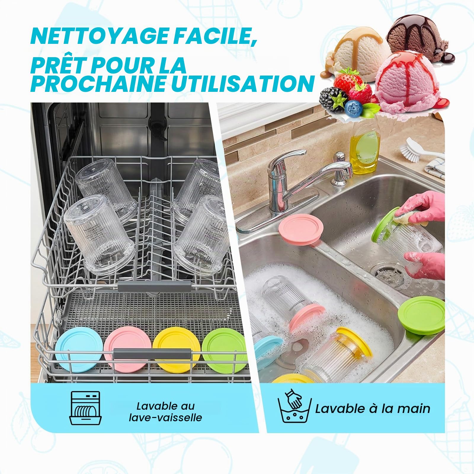 4 Pièces Pour Ninja Swirl Creami Conteneur, pot Ninja Creamy Deluxe, Récipient à Crème Glacée, pour Sorbetières Ninja Creami Séries NC701 et NC700, Sans BPA et Lave-Vaisselle